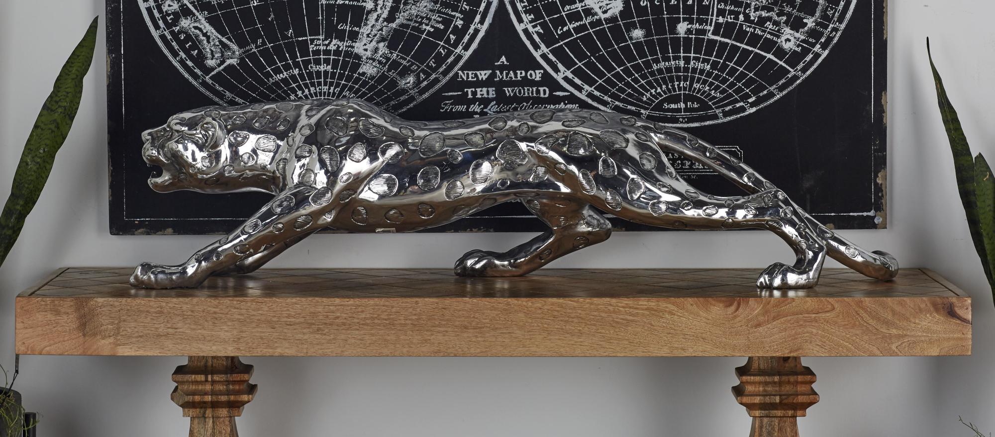 Leopard Silver Polystone Decorative Sculpture
