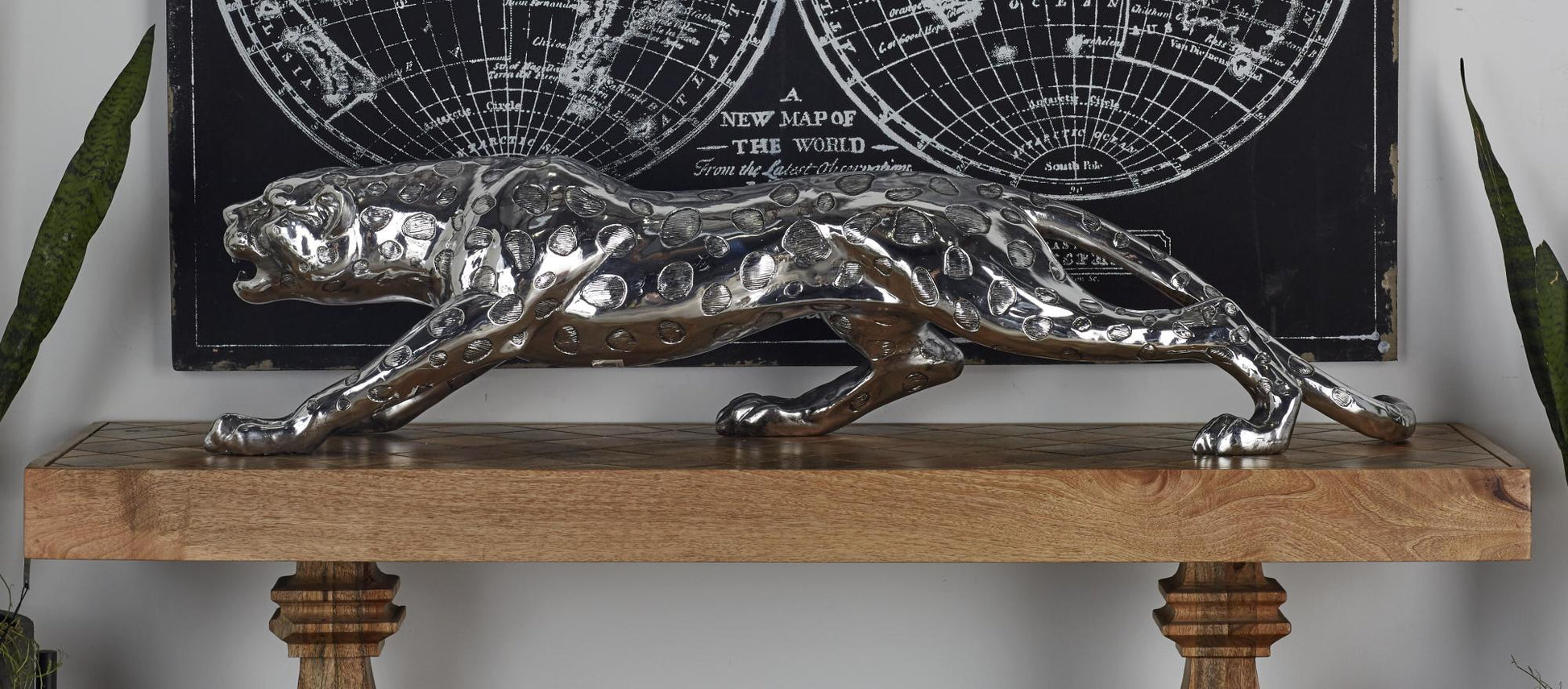 Leopard Silver Polystone Decorative Sculpture