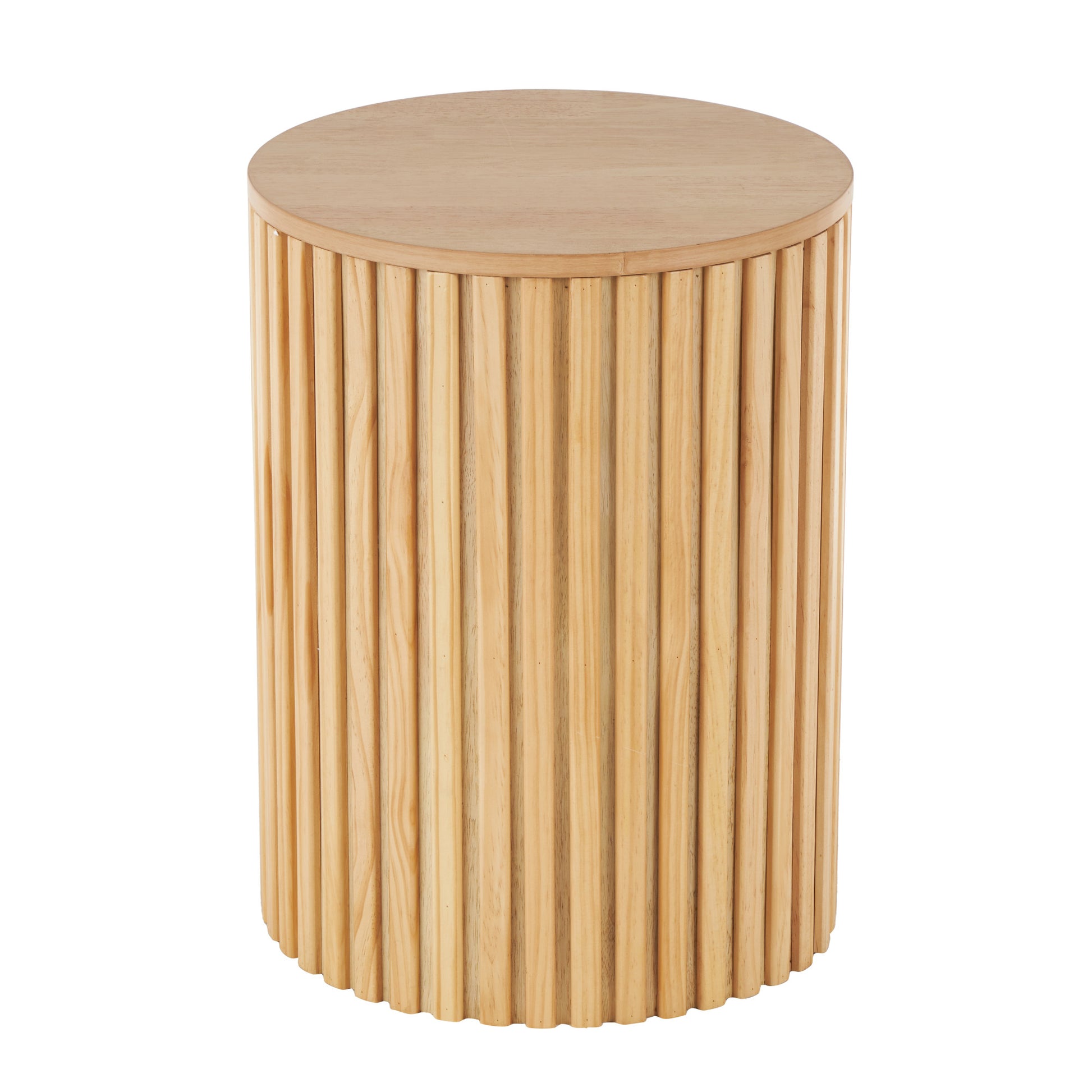 Wood Handmade Ribbed Storage Side End Accent Table with Slatted Base