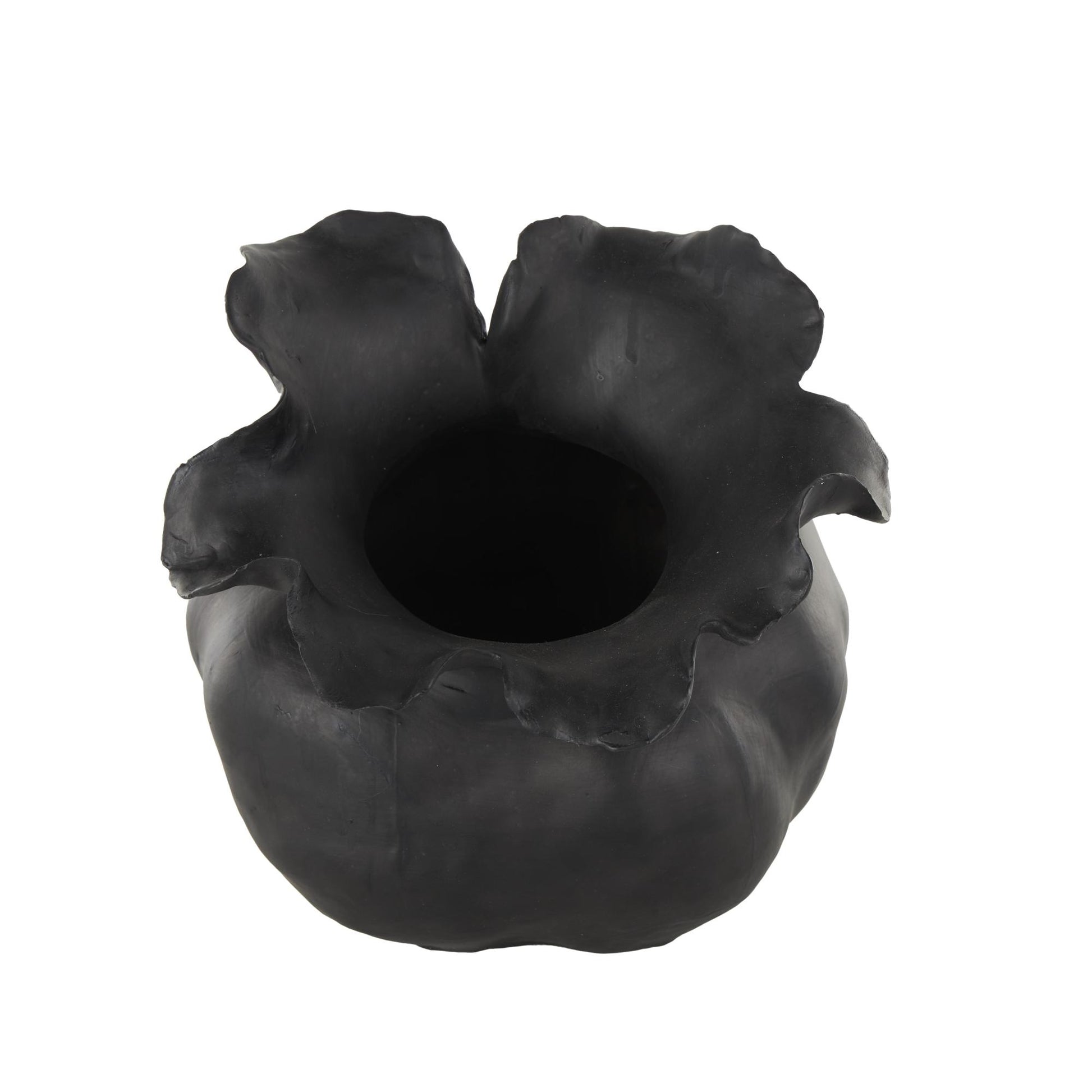 Abstract Ceramic Wide Rounded Floral Shaped Decorative Vase with Petal Rim