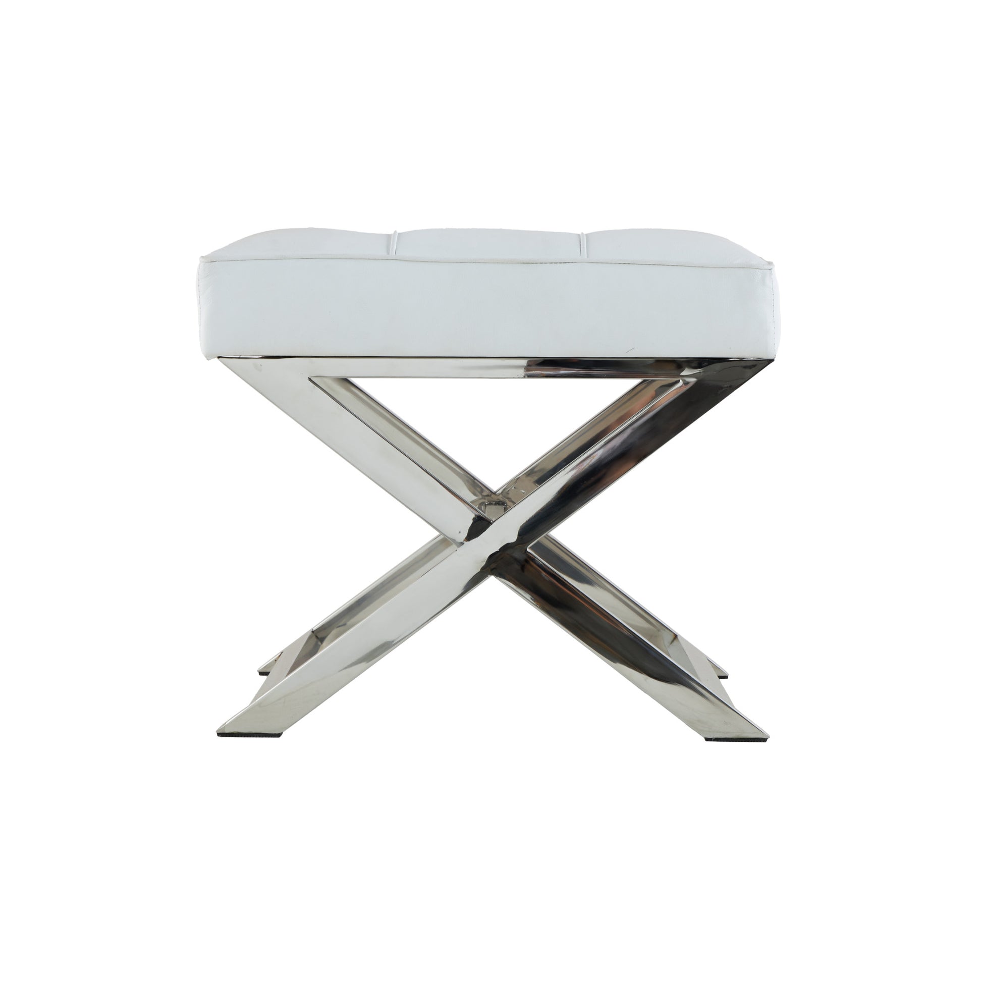 White Leather Living Room Stool with Stainless Steel Supports