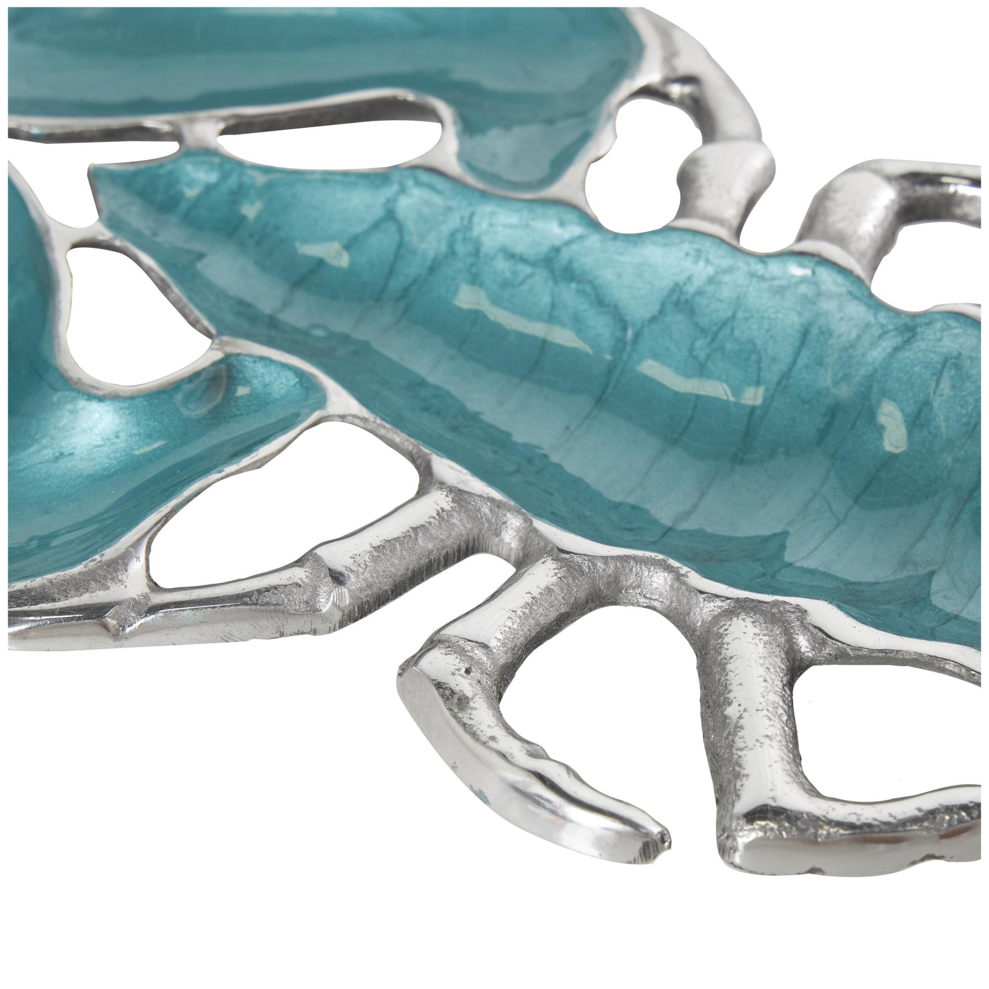 Set of 2 Lobster Aluminum Metal Enameled Living Room Decor Serving Bowl with Silver Metal Exterior Set of 2 11", 9"W