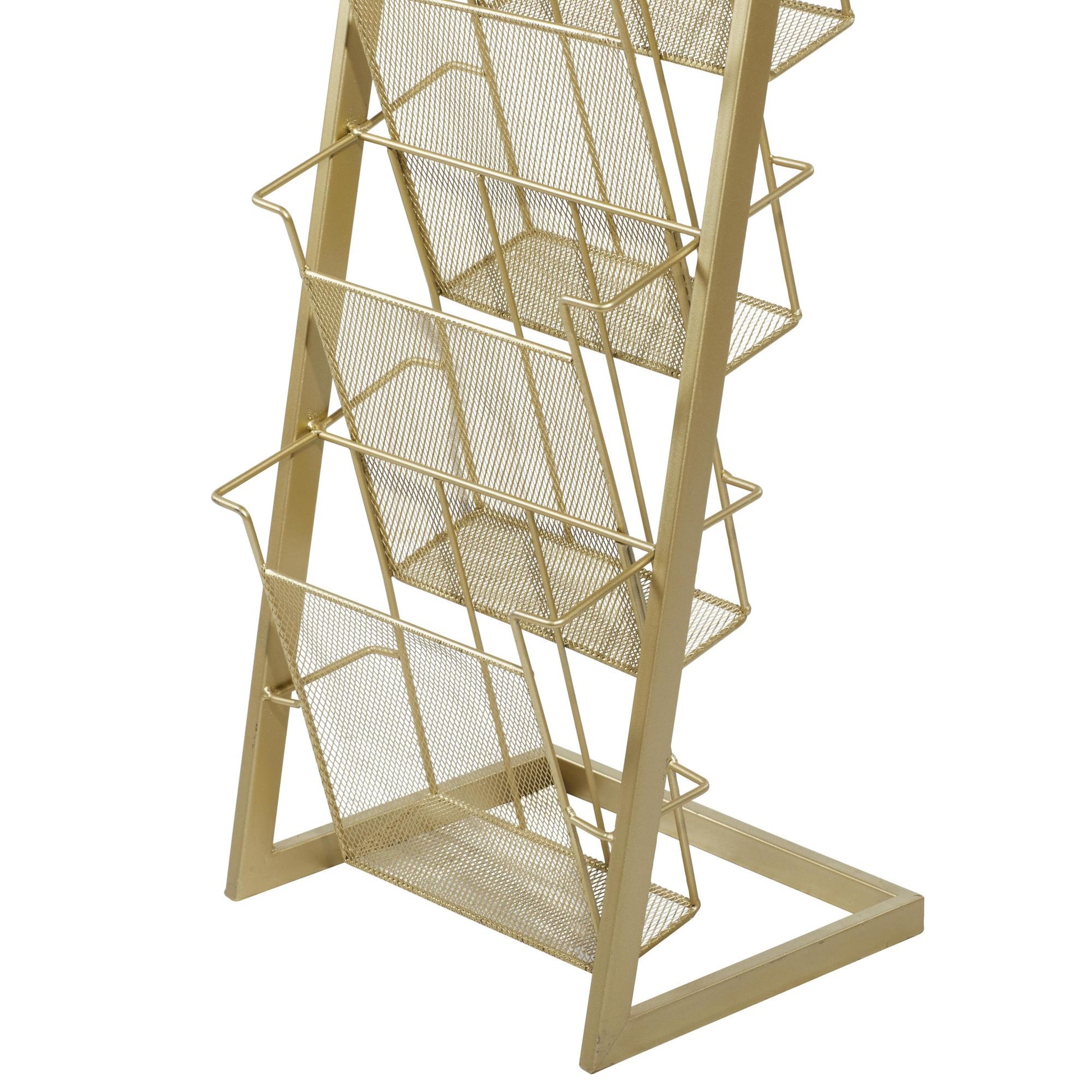 Gold Metal 4 Slot Decorative Magazine Holder with Tall Stand