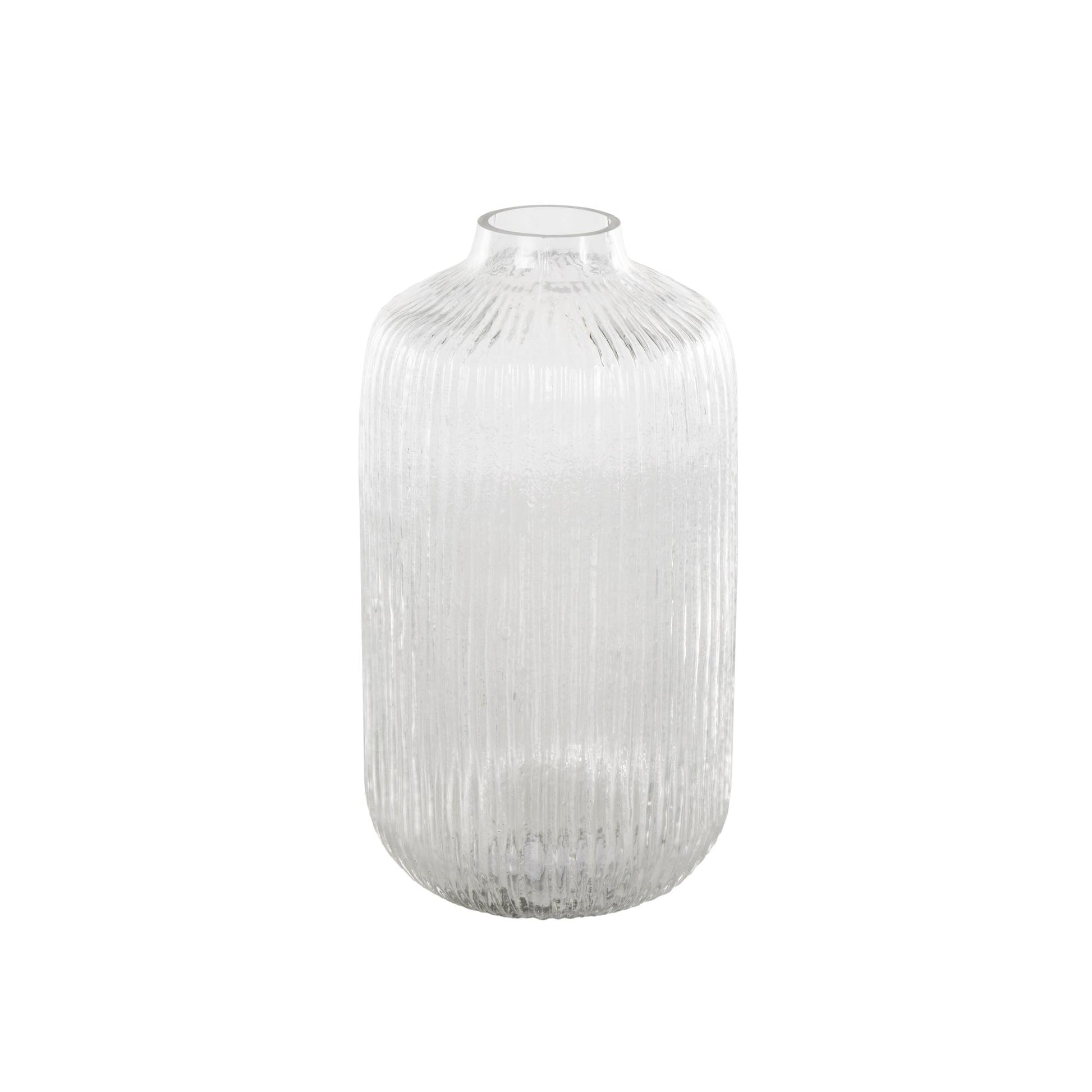 Clear Glass Ribbed Fluted Decorative Vase