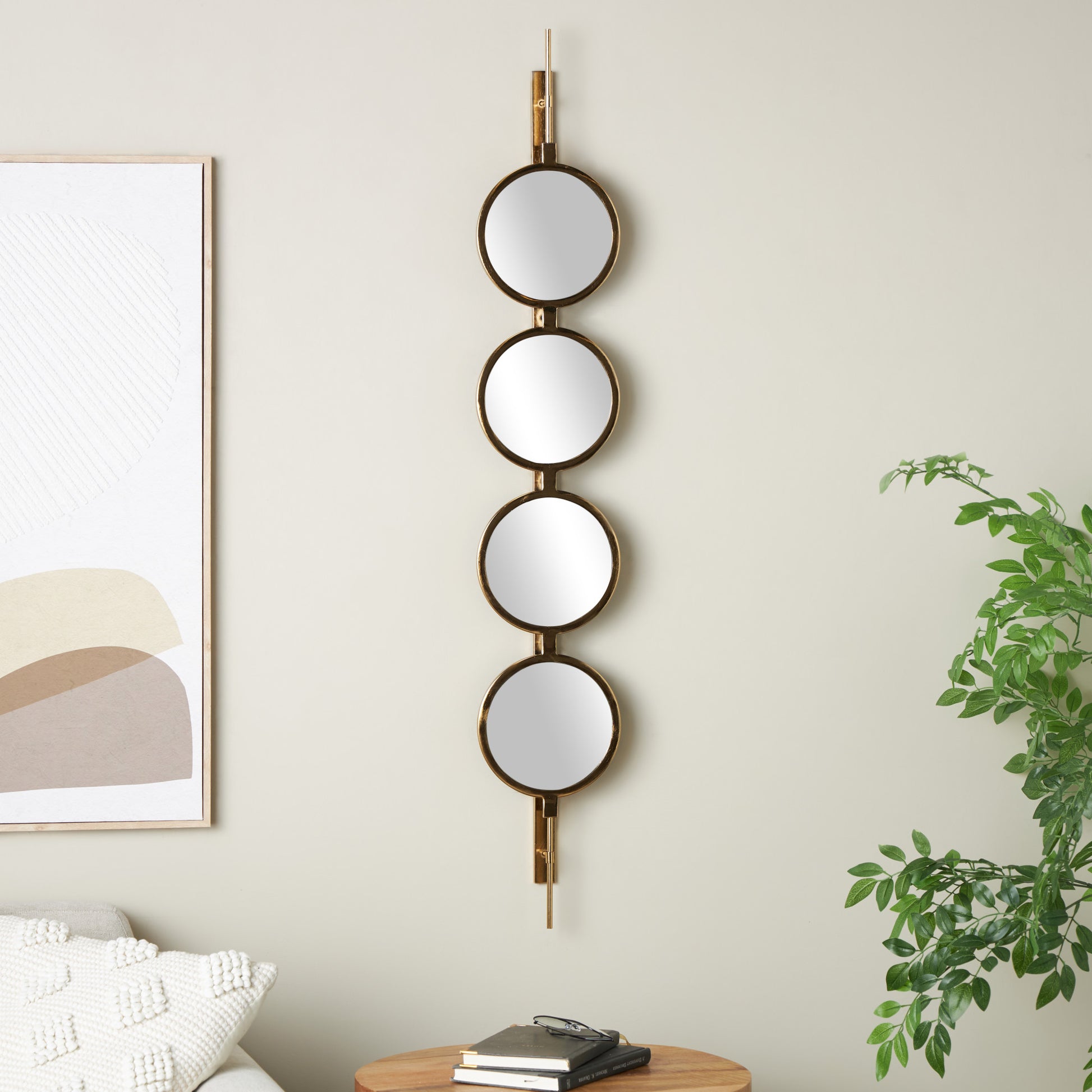 Chain Gold Metal Slim Stacked 4 Layer Room Wall Mirror with Round Pattern