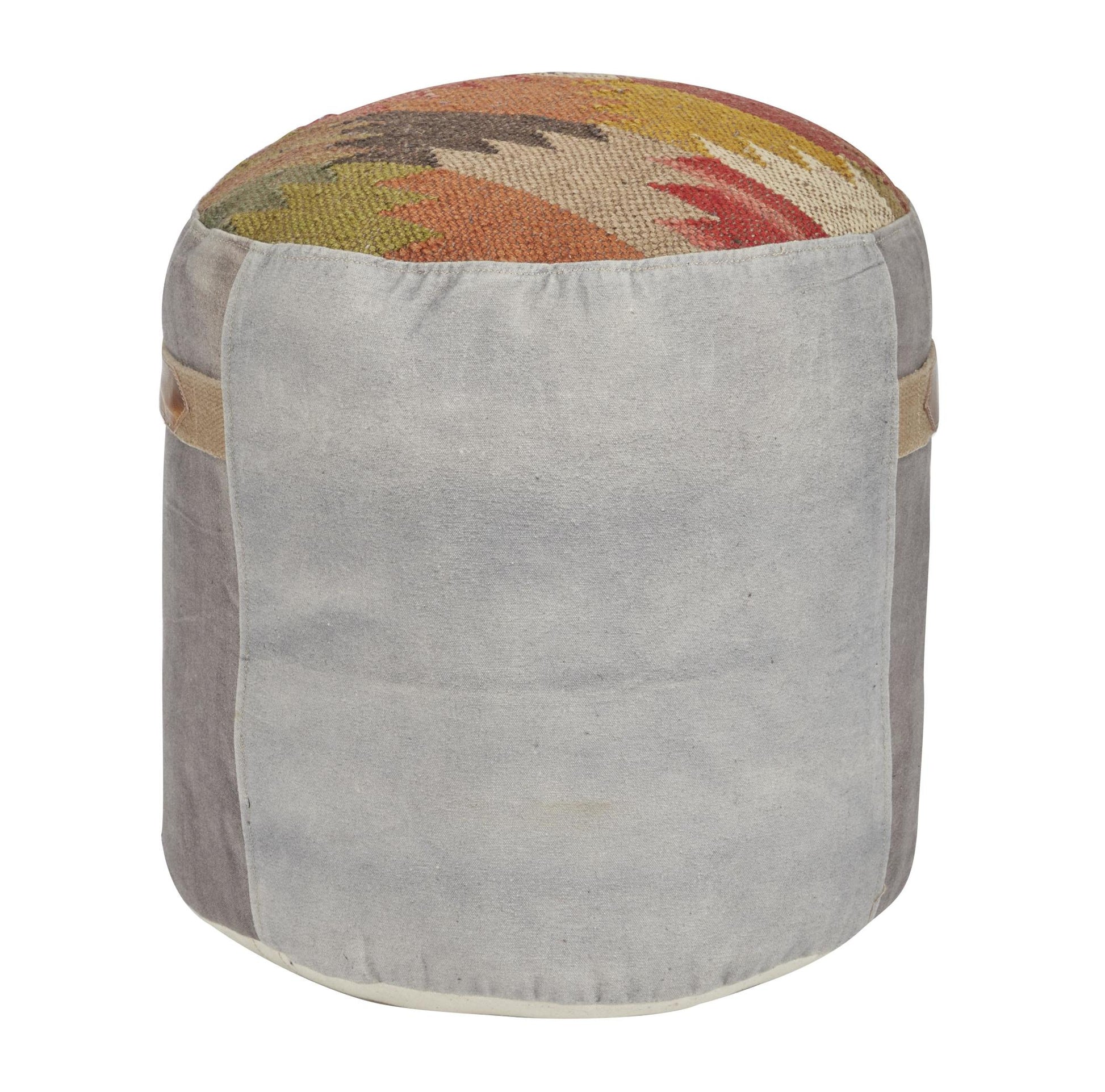 Star Canvas Stuffed Pouf with Leather Accents
