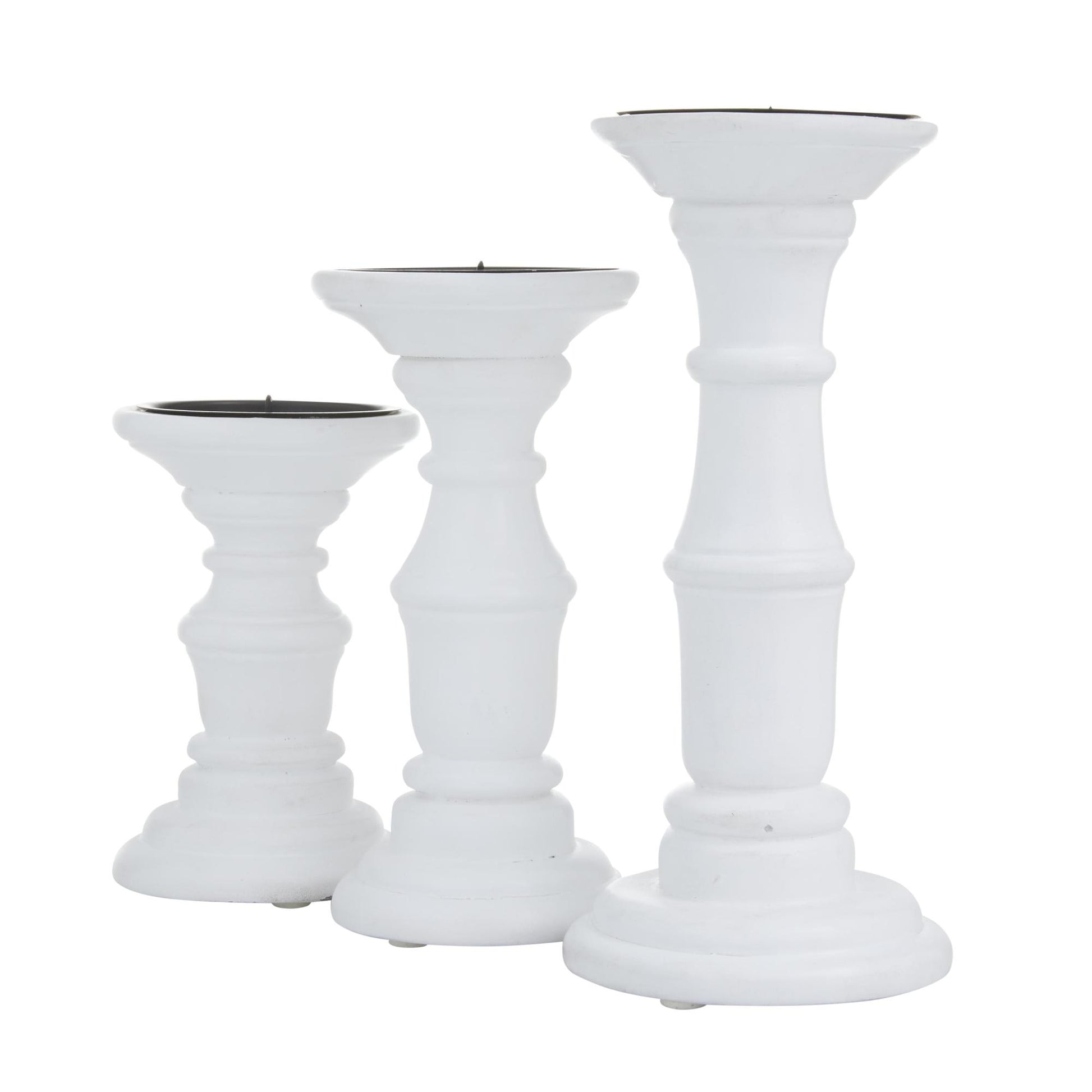 Set of 3 Mango Wood Turned Style Pillar Decorative Candle Holder
