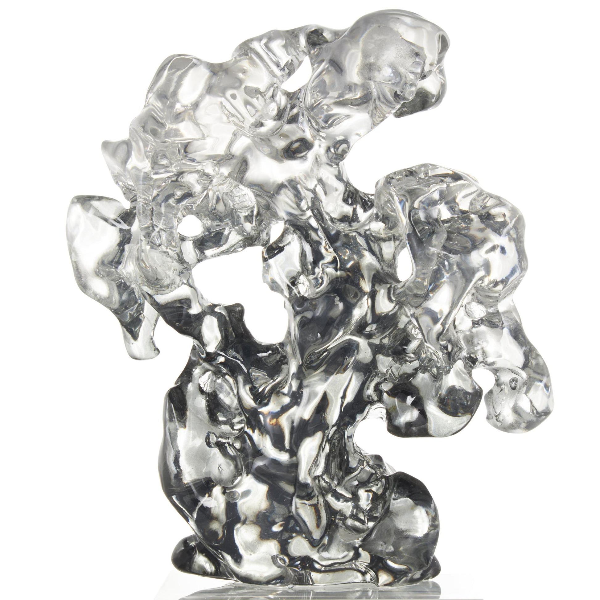 Abstract Clear Glass Freeform Decorative Sculpture with Clear Square Base