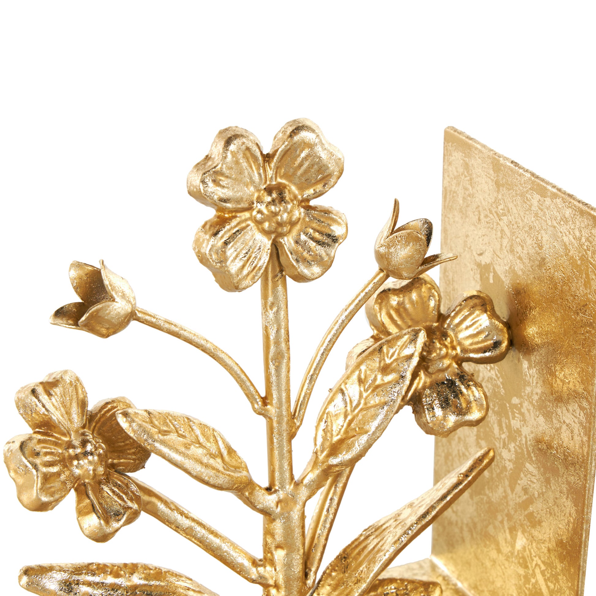 Set of 2 Floral Gold Metal Decorative Bookends with Shimmer Details