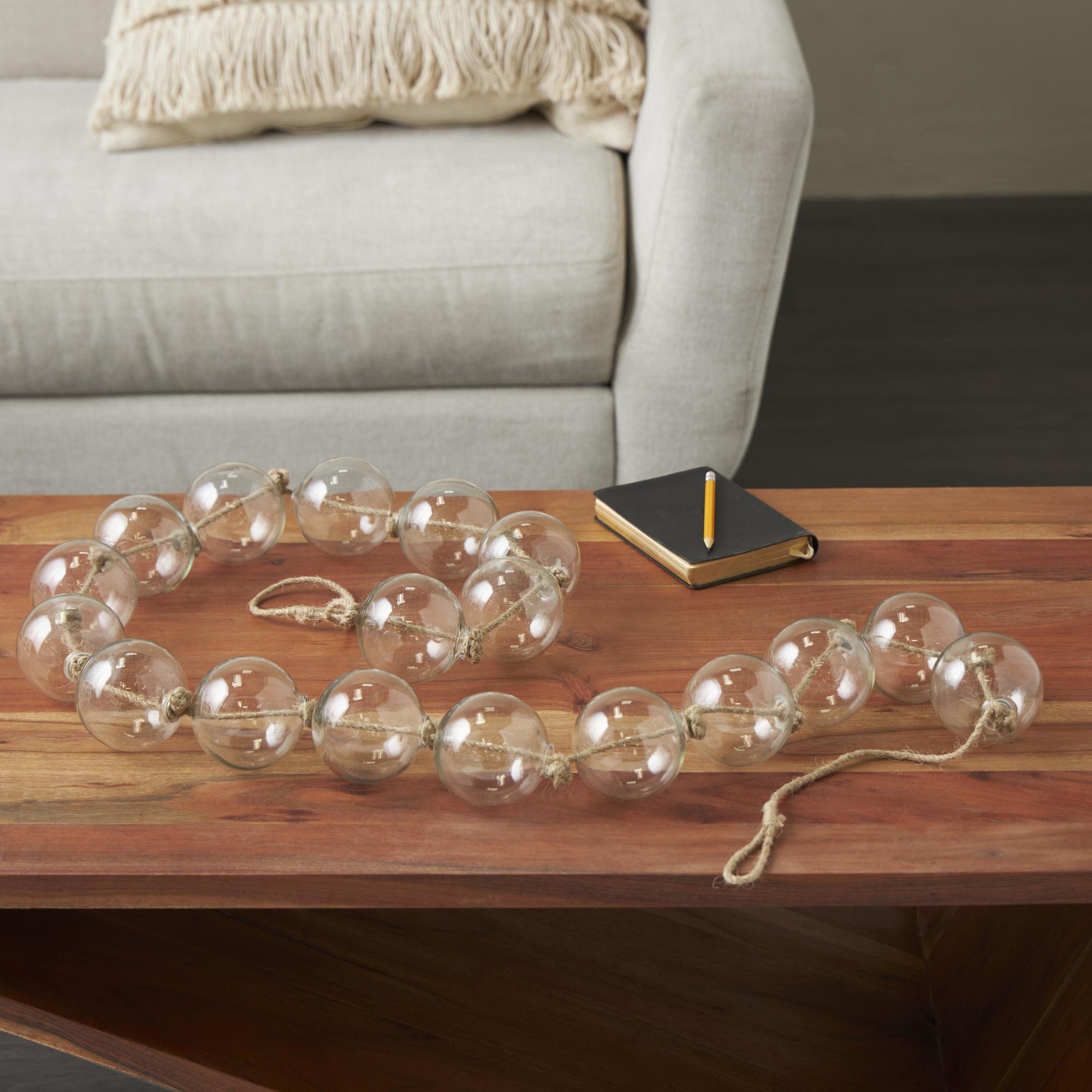 Glass Handmade Round Extra Long Frosted Orb Beaded Garland with Tassel with Knotted Jute Rope