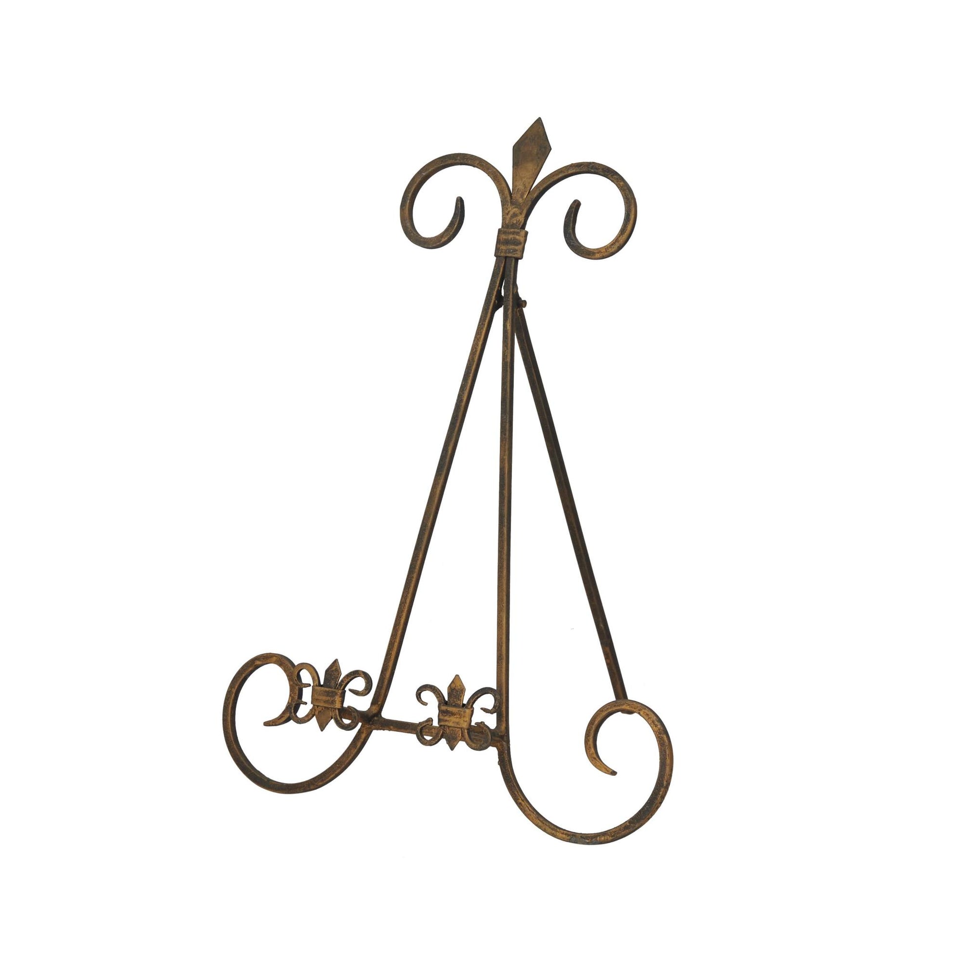 Fleur De Lis Gold Metal Tabletop Arched Display Easel with Scroll Details
