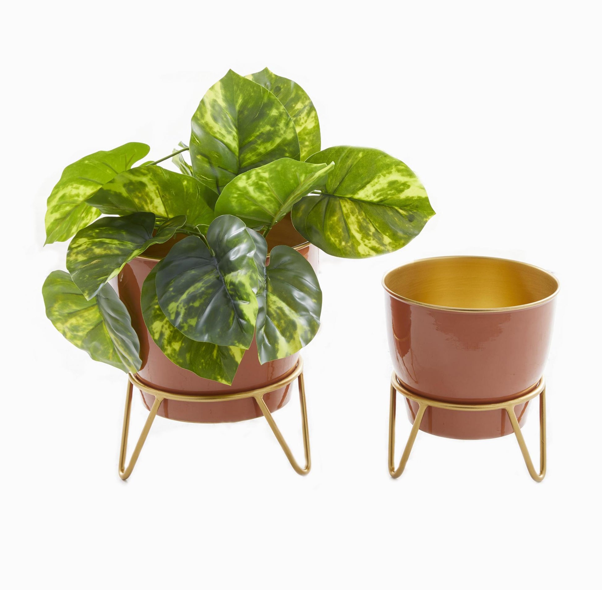 Set of 2 Metal Indoor Outdoor Planter with Removable Stand