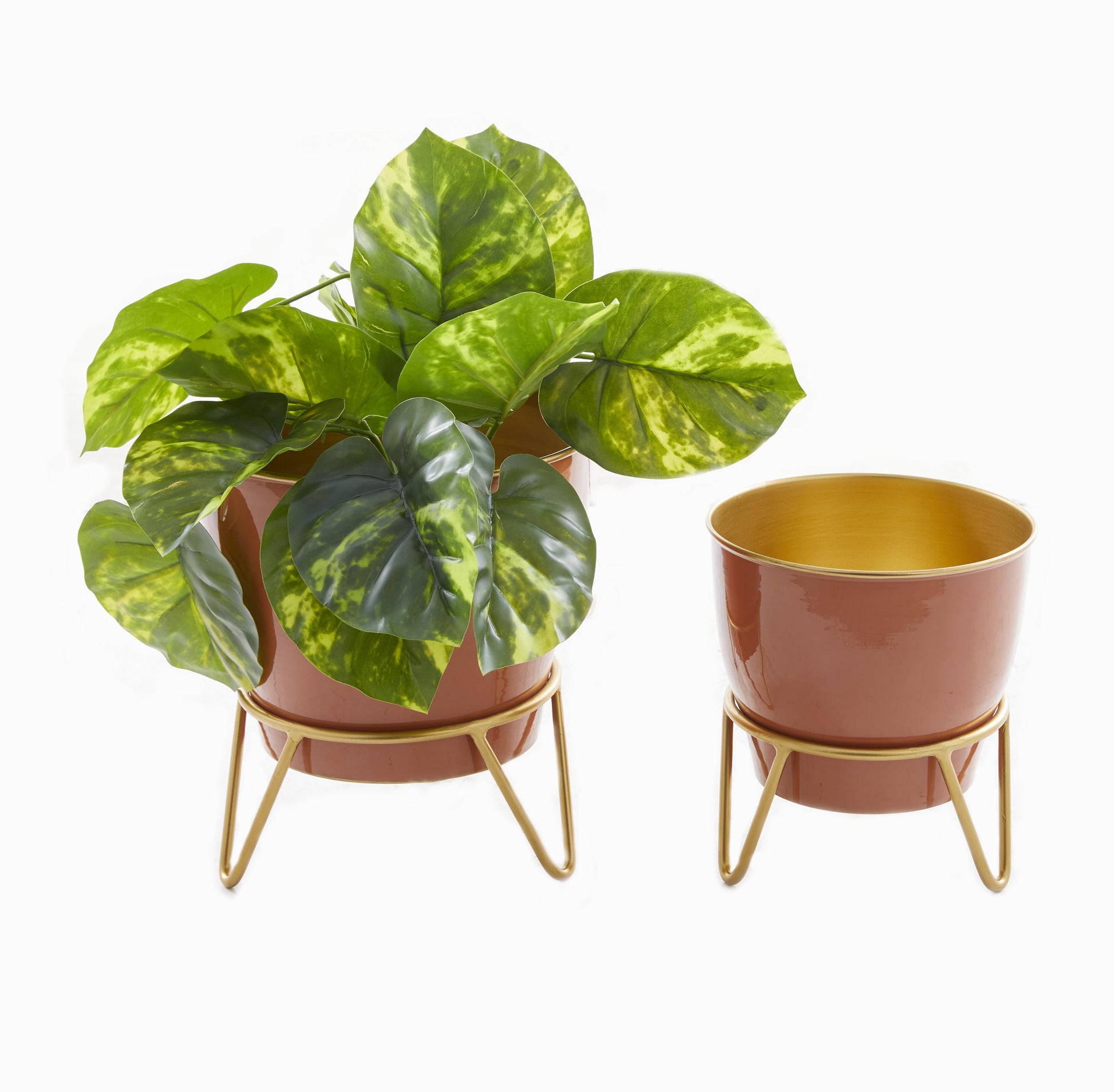 Set of 2 Metal Indoor Outdoor Planter with Removable Stand