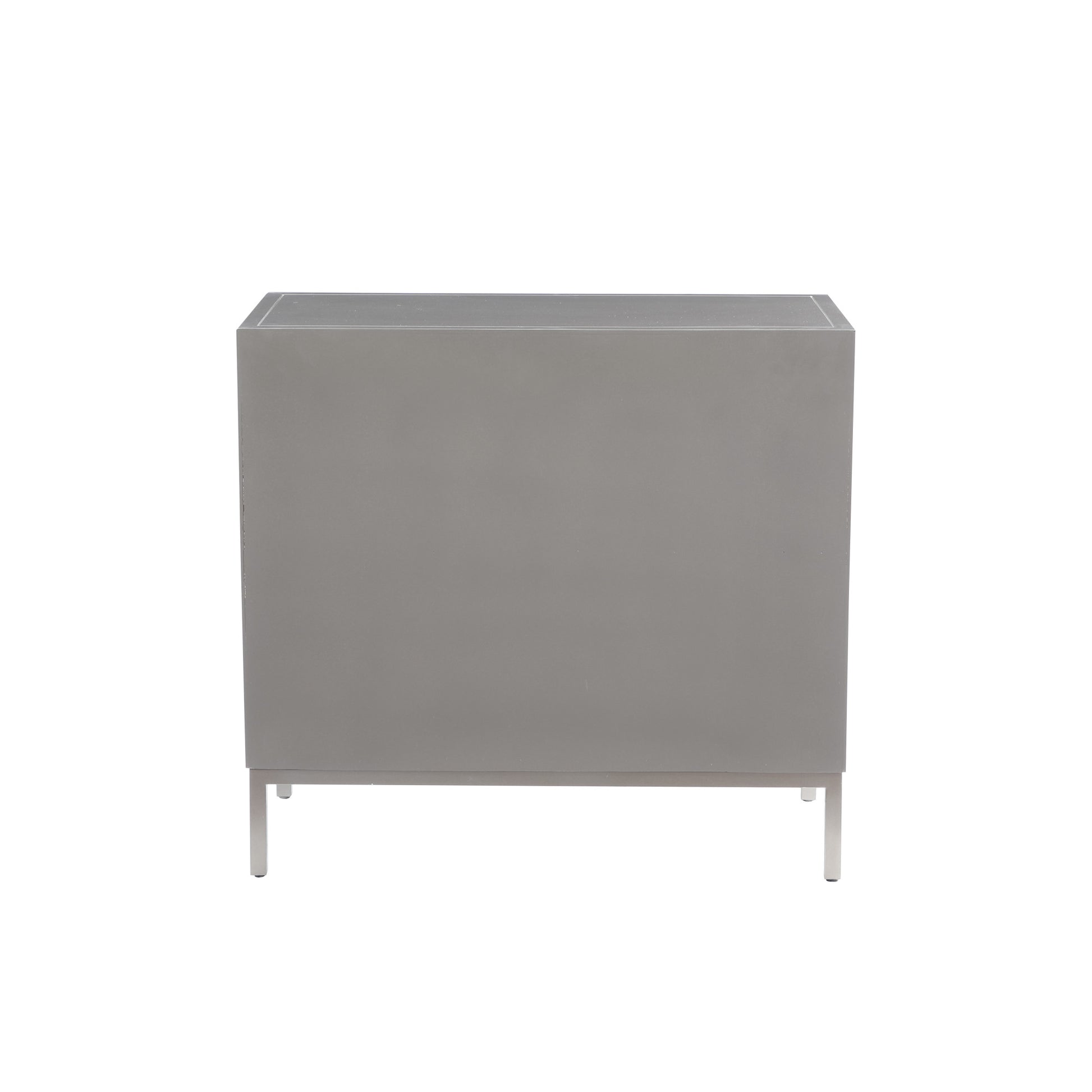 Silver Metal 2 Door Media Credenza Cabinet with Brown Wavy Designed Wooden Front