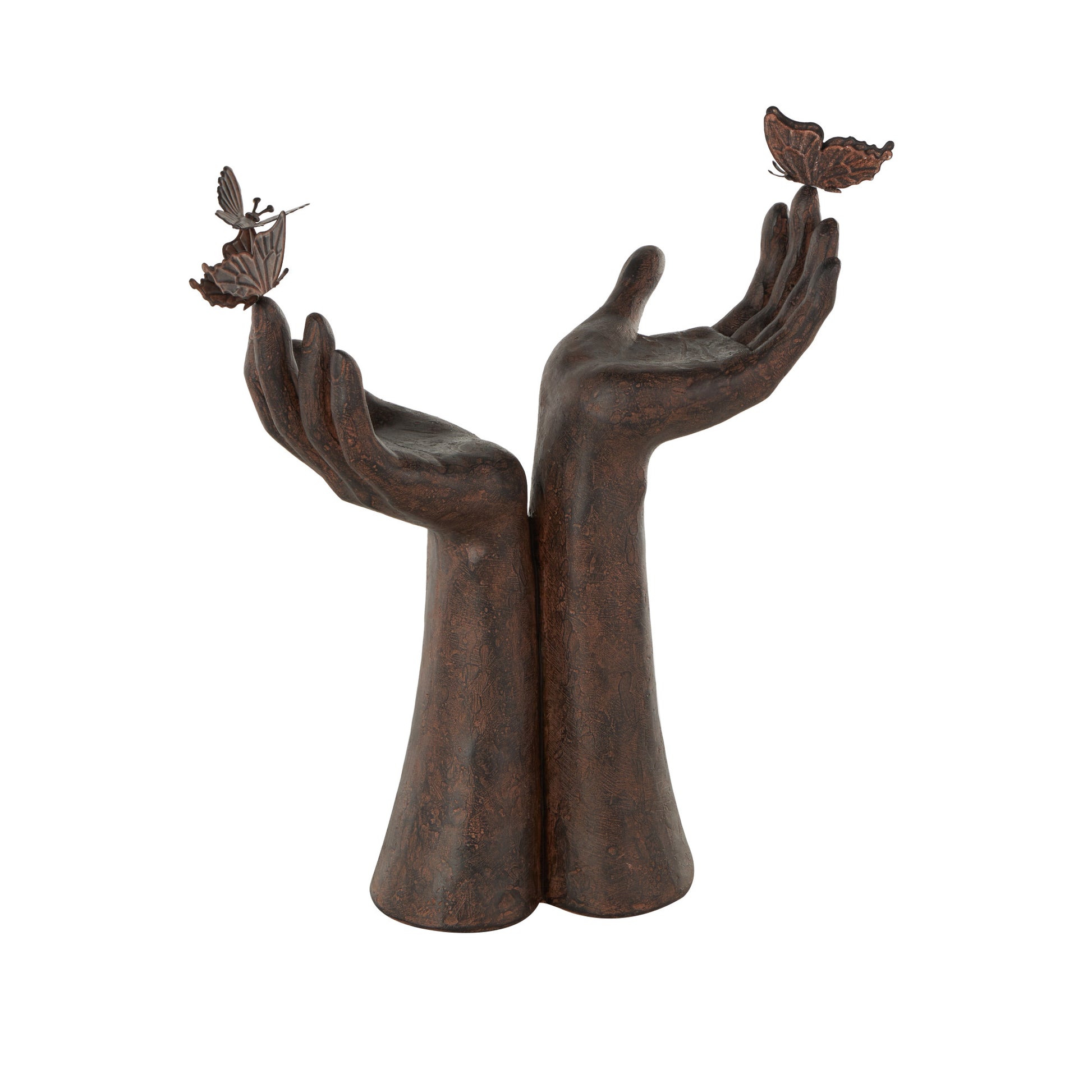 Hands Dark Brown Polystone Raised Decorative Sculpture with Butterfly Accents