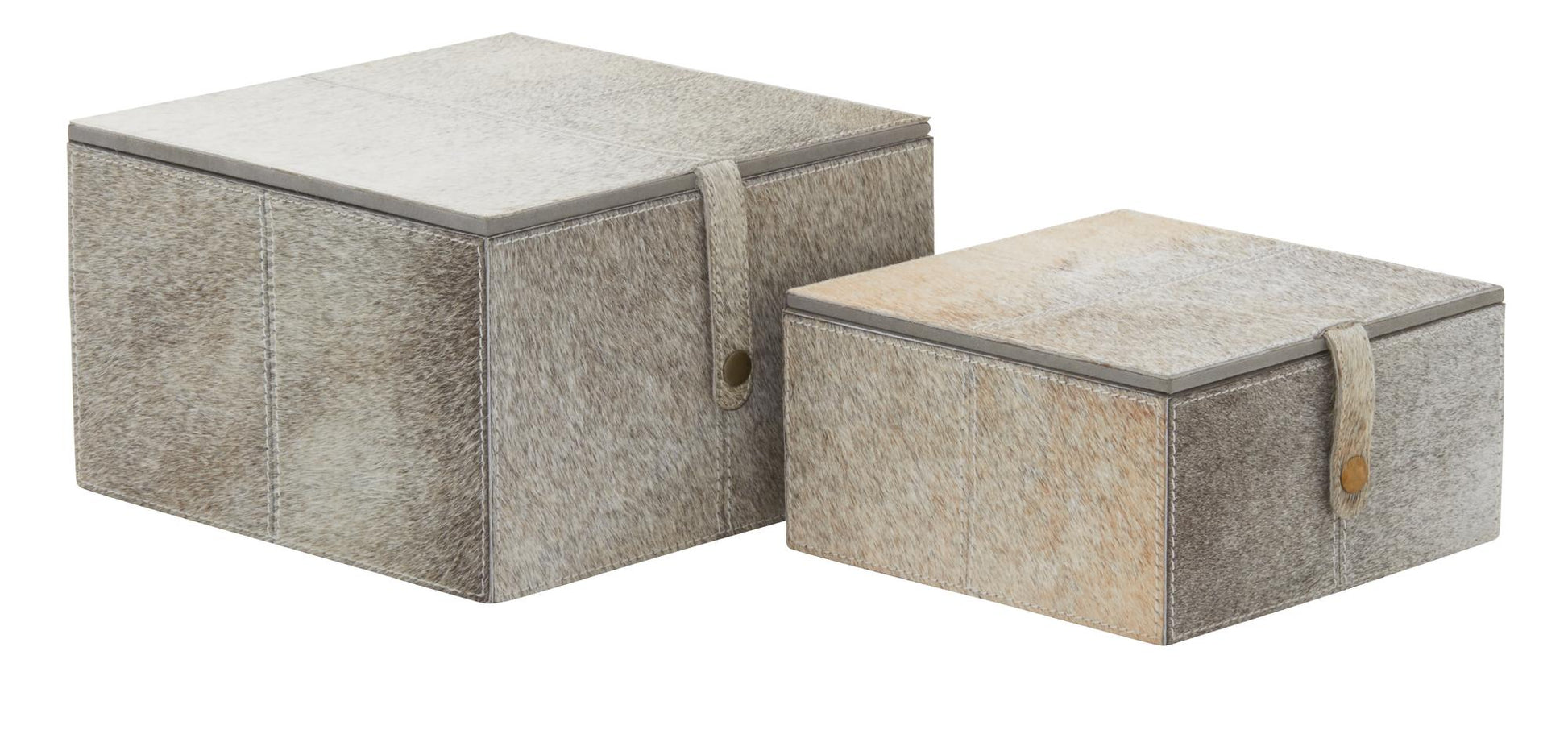 Set of 2 Leather Handmade Storage Decorative Box with Snap Front Closure and Detailed Stitching