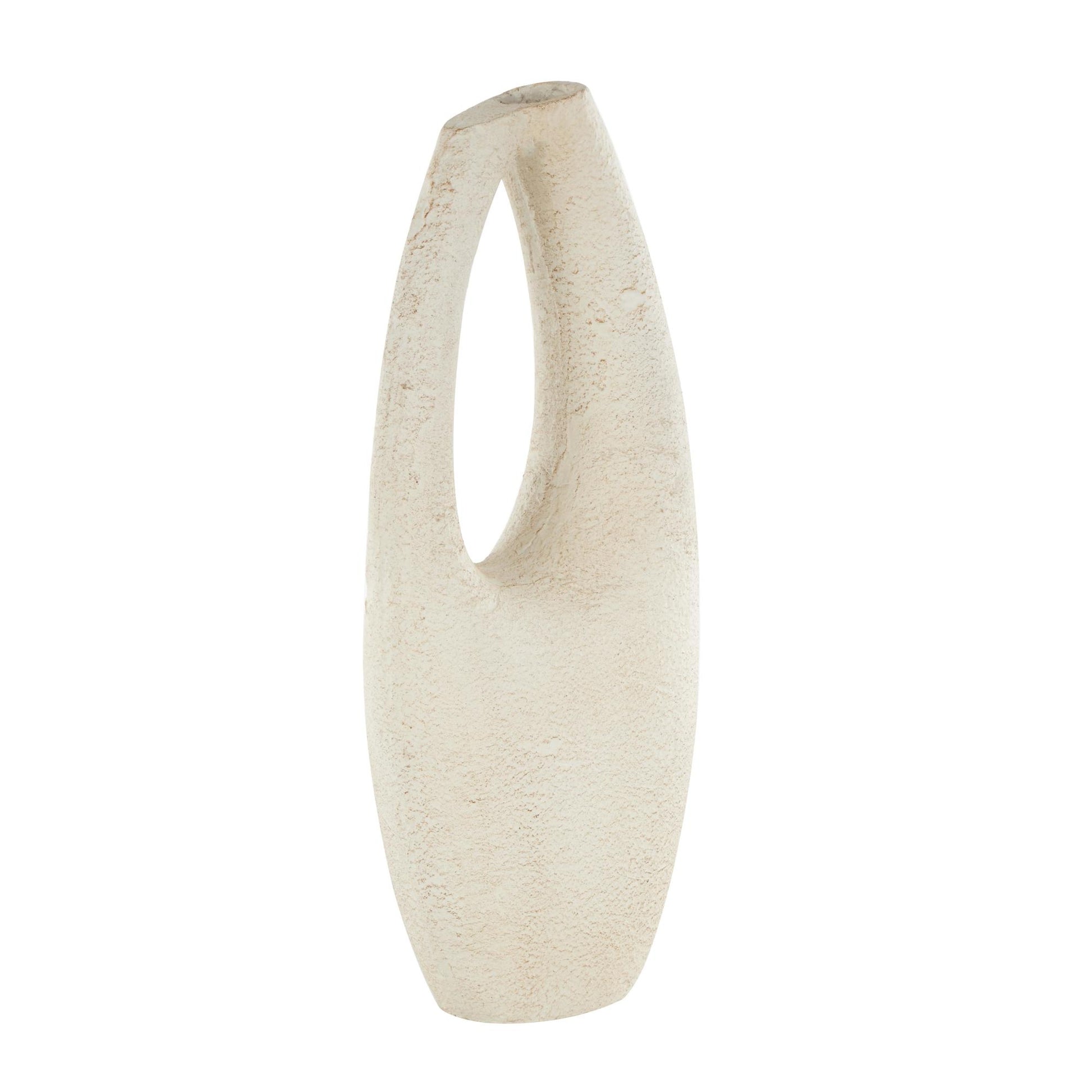 Abstract Cream Paper Mache Curved Cutout Decorative Vase with Brown Distressed Texturing