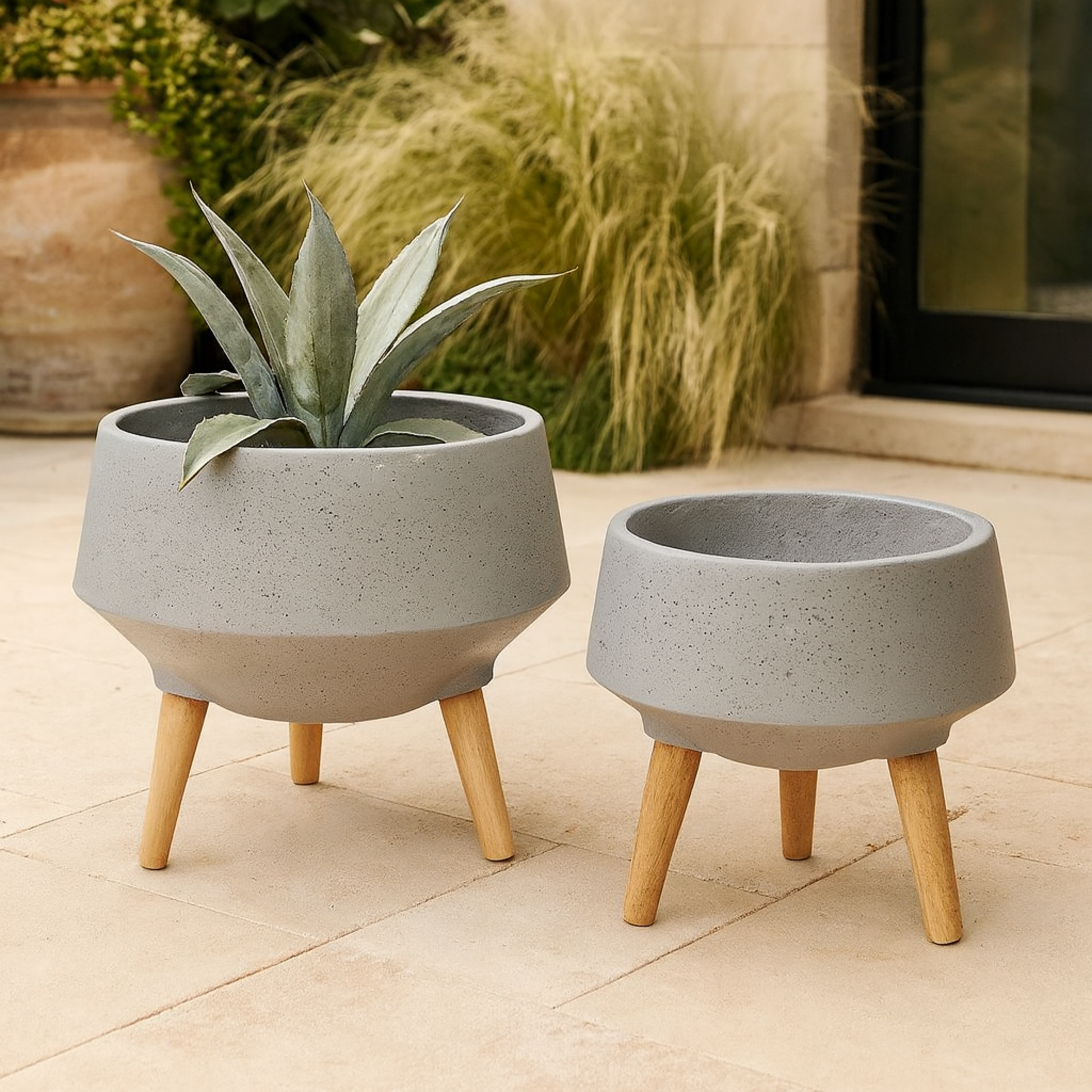 Set of 2 Gray Magnesium Oxide Indoor Outdoor Planter