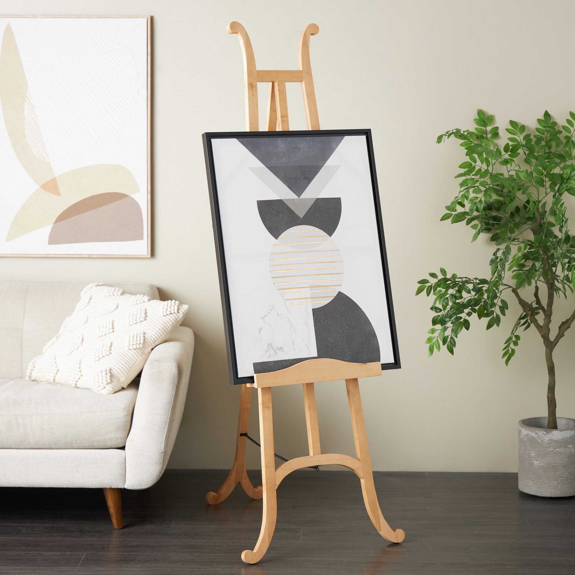 Light Brown Wood Handmade Tall Floor Display Easel with Foldable Stand