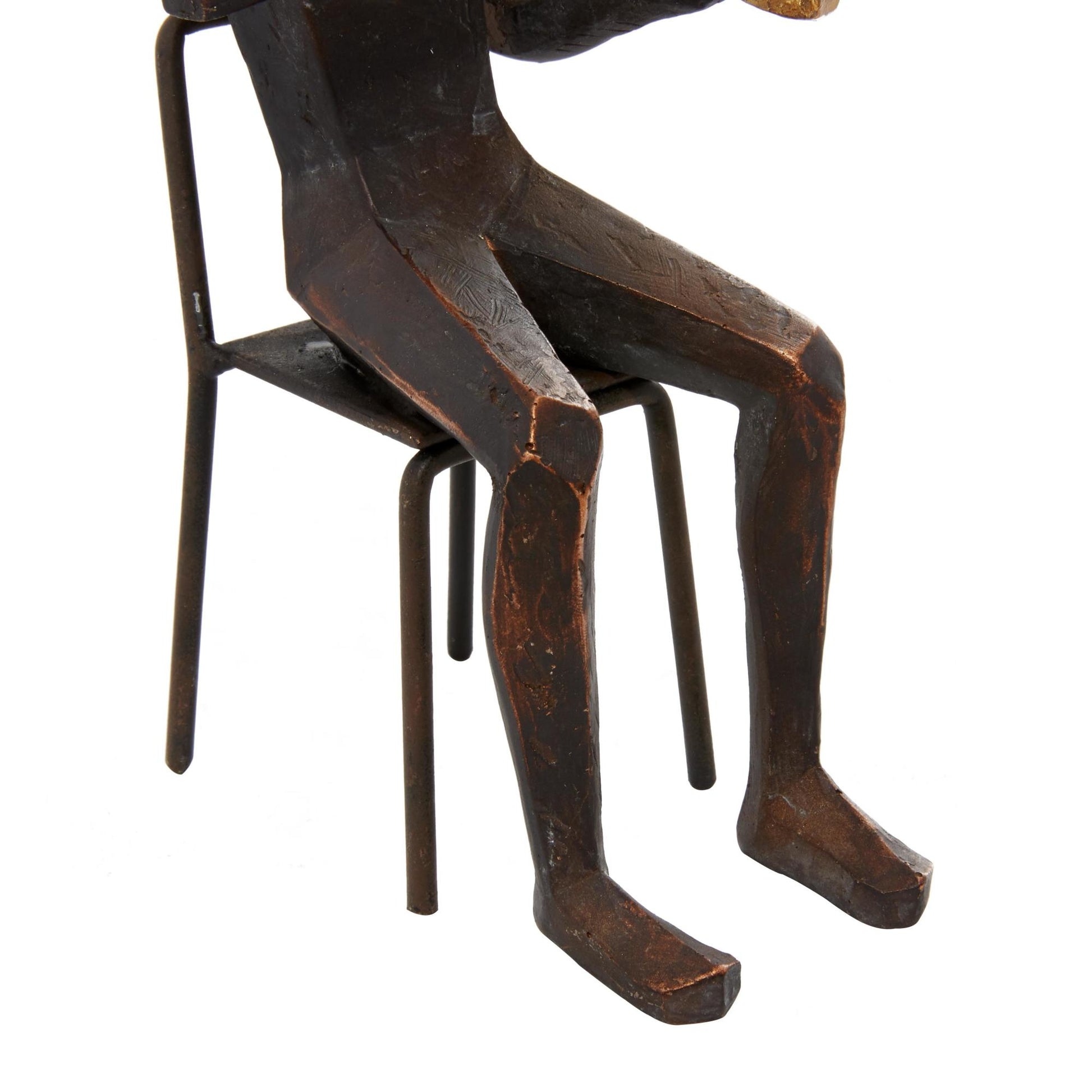 Set of 4 Musician Brown Polystone Decorative Sculpture with Gold Instruments