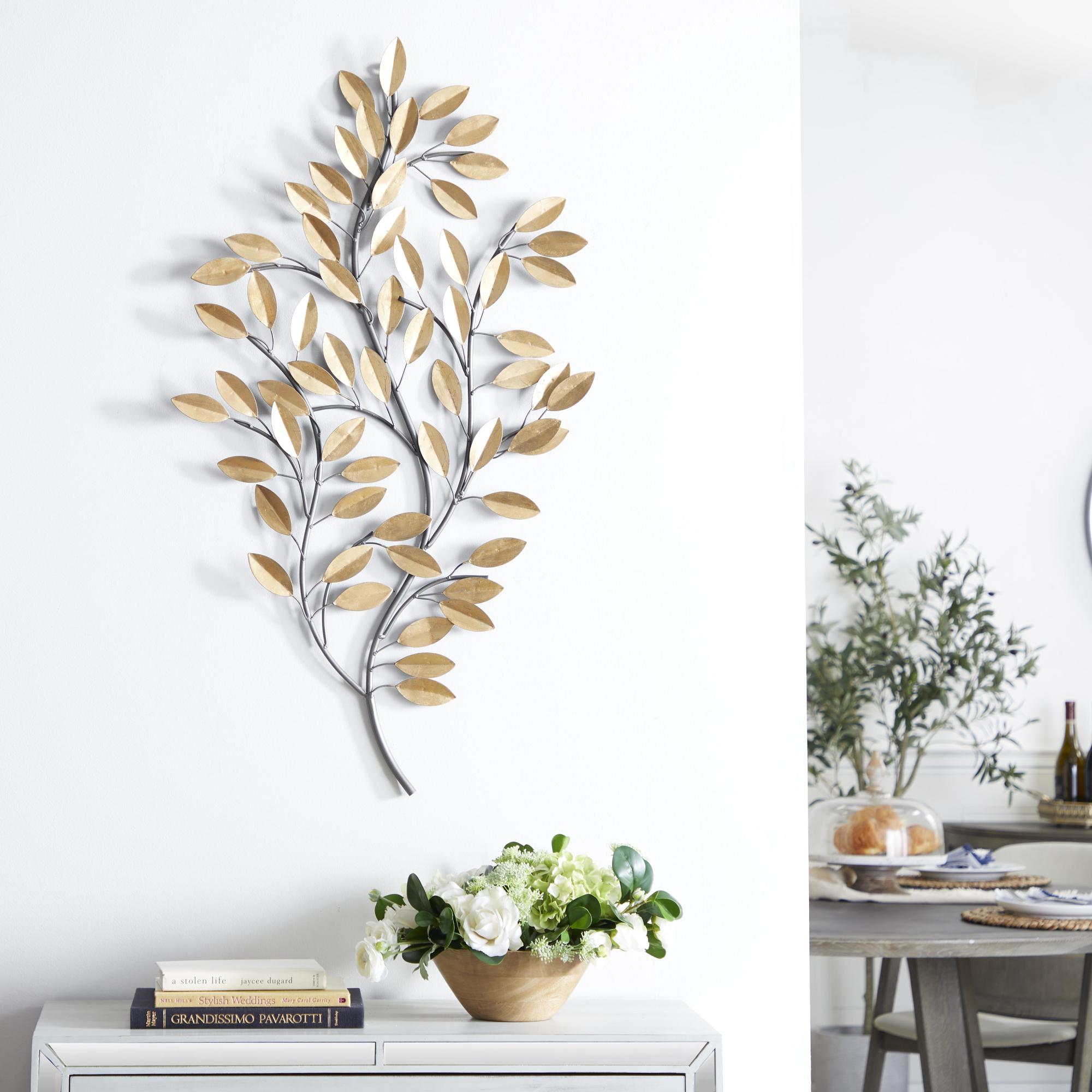 Leaf Metal Metallic Home Wall Decor with Stem