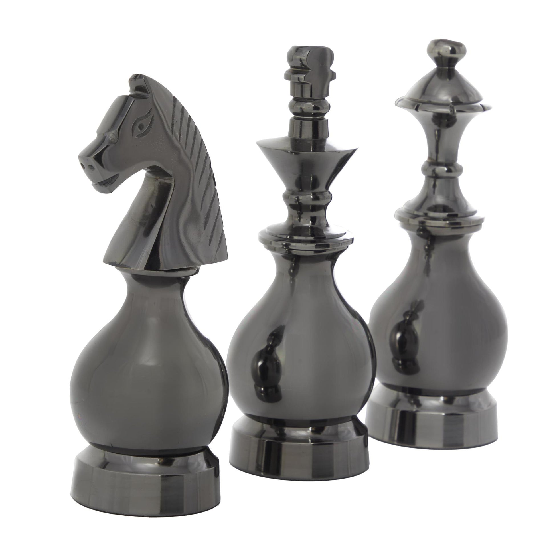 Set of 3 Chess Aluminum Metal King, Knight, Bishop Decorative Sculpture