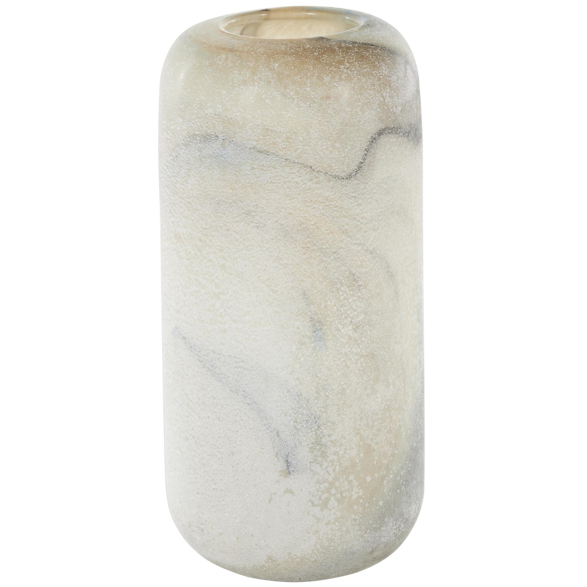 Cream Glass Distressed Decorative Vase with Blue and Tan Texturing
