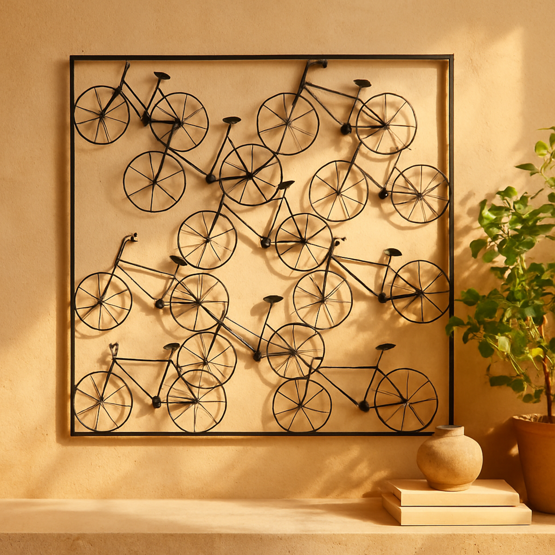 Bike Black Metal Stacked Home Wall Decor with Black Frame