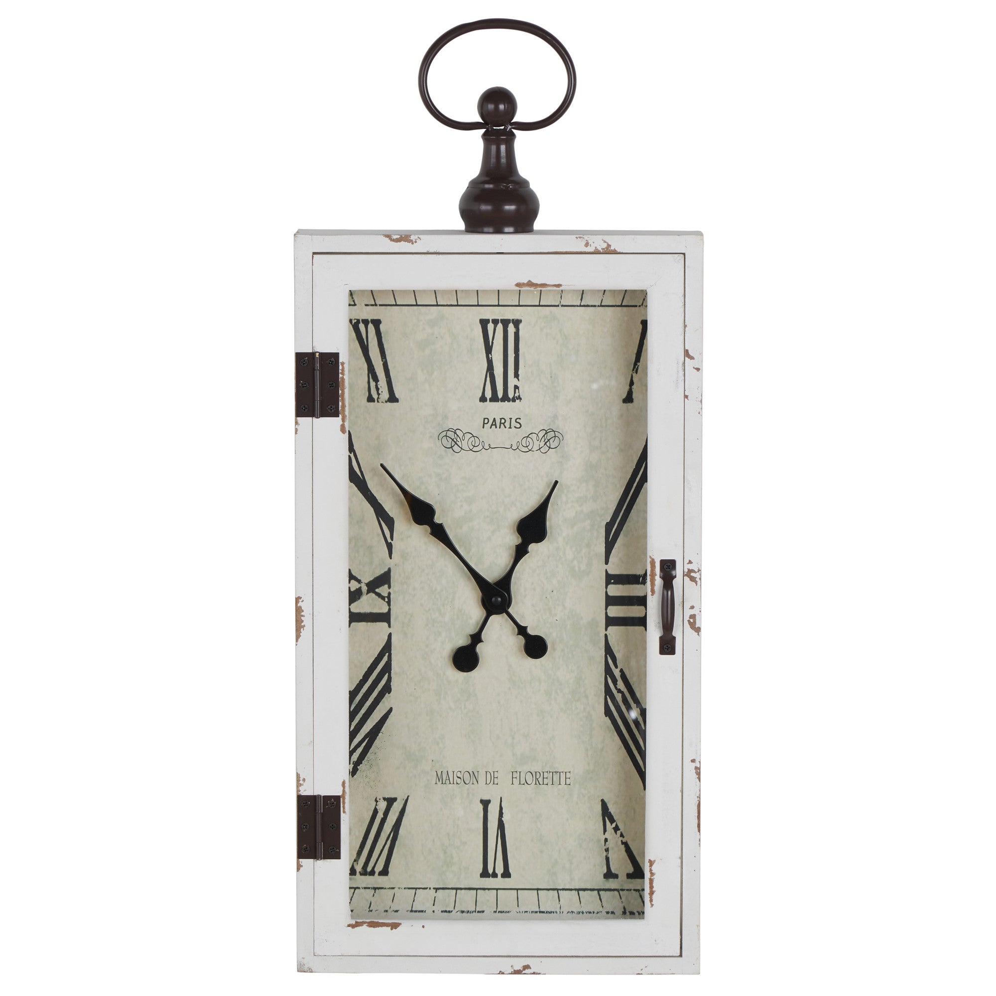 White Wooden Vintage Pocket Watch Style Decorative Wall Clock with Hinged Door