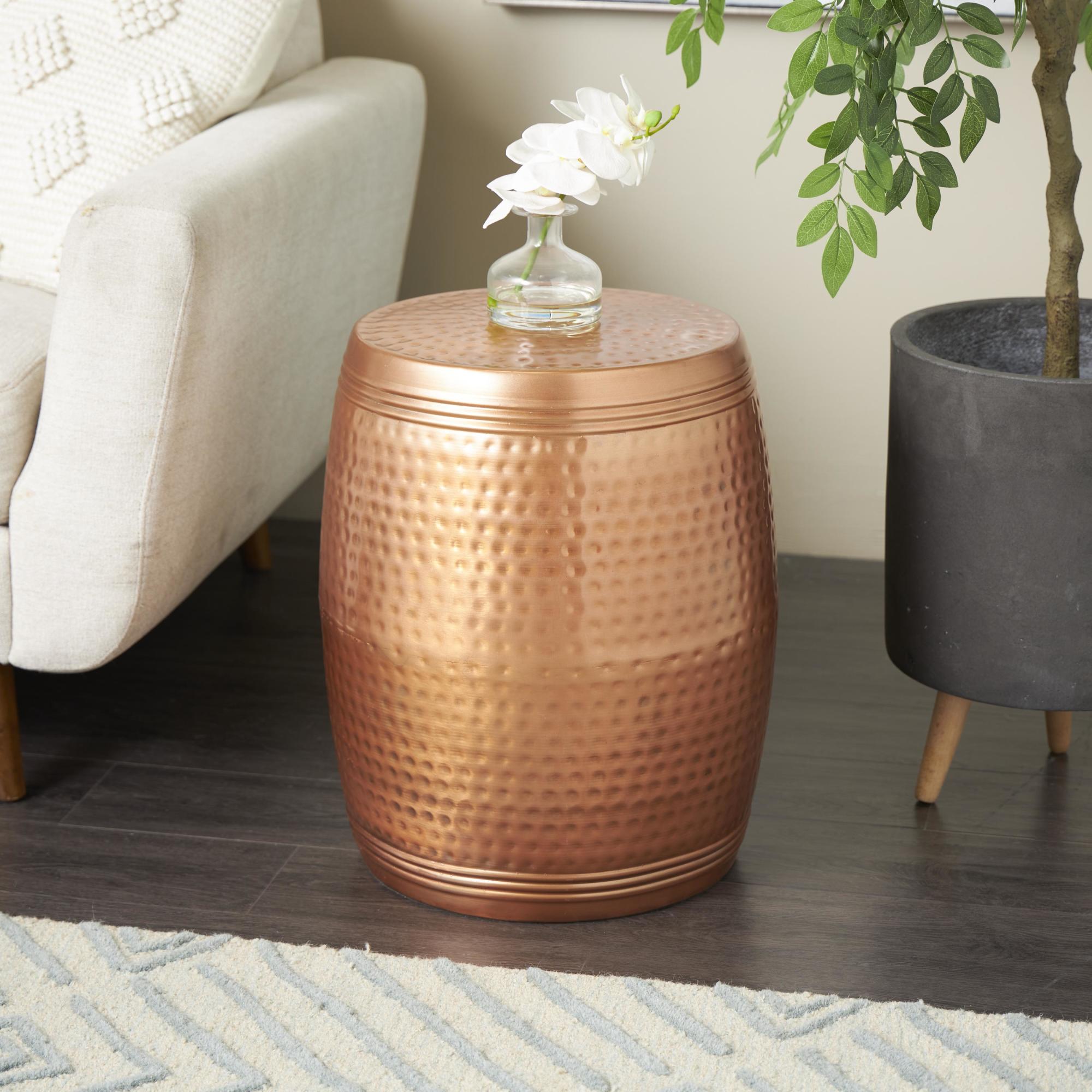Drum Metal Handmade Side End Accent Table with Hammered Design