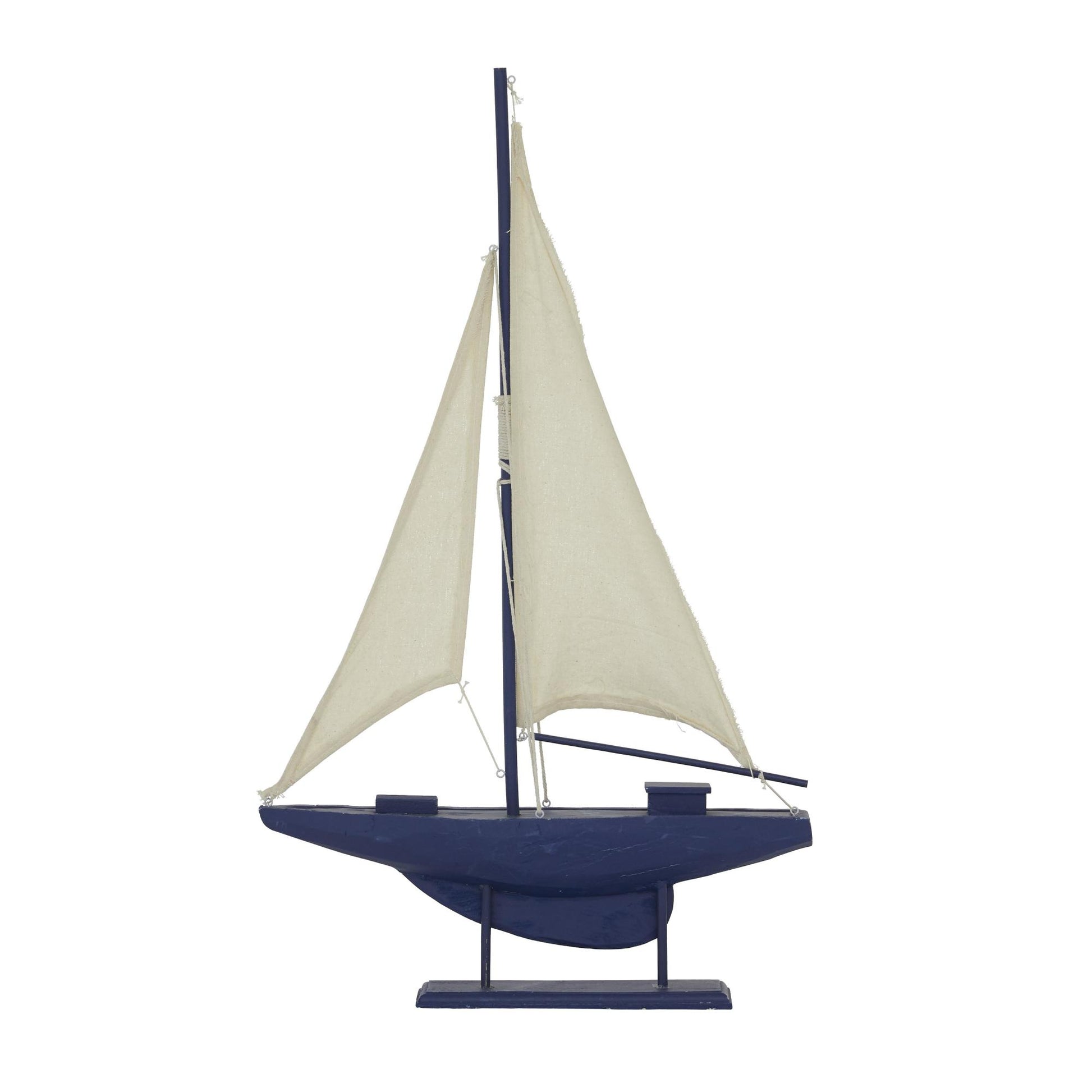 Sail Boat Dark Blue Wood Decorative Sculpture with Lifelike Rigging