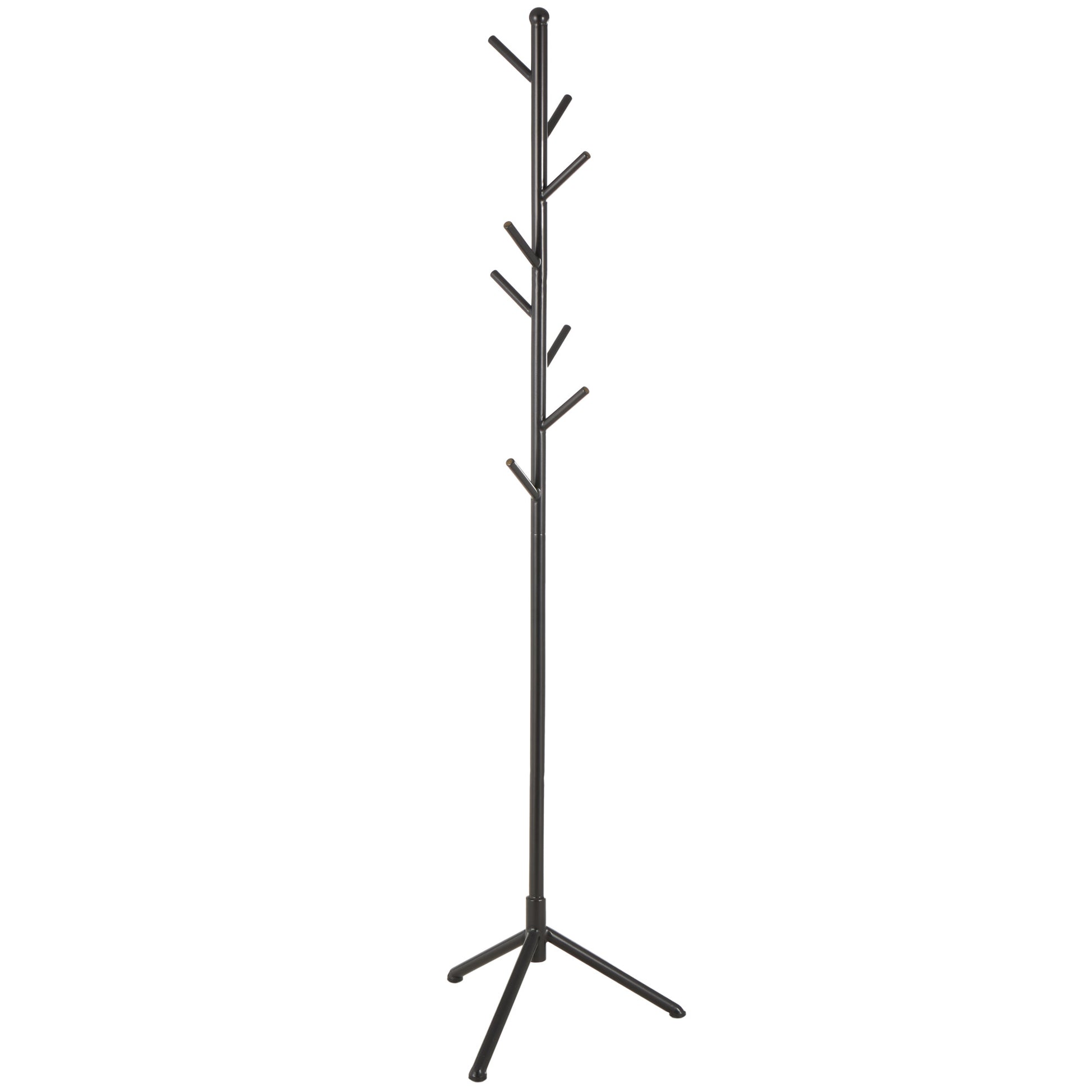 Black Metal 8 Hook Freestanding Coat Rack with Triangle Legs