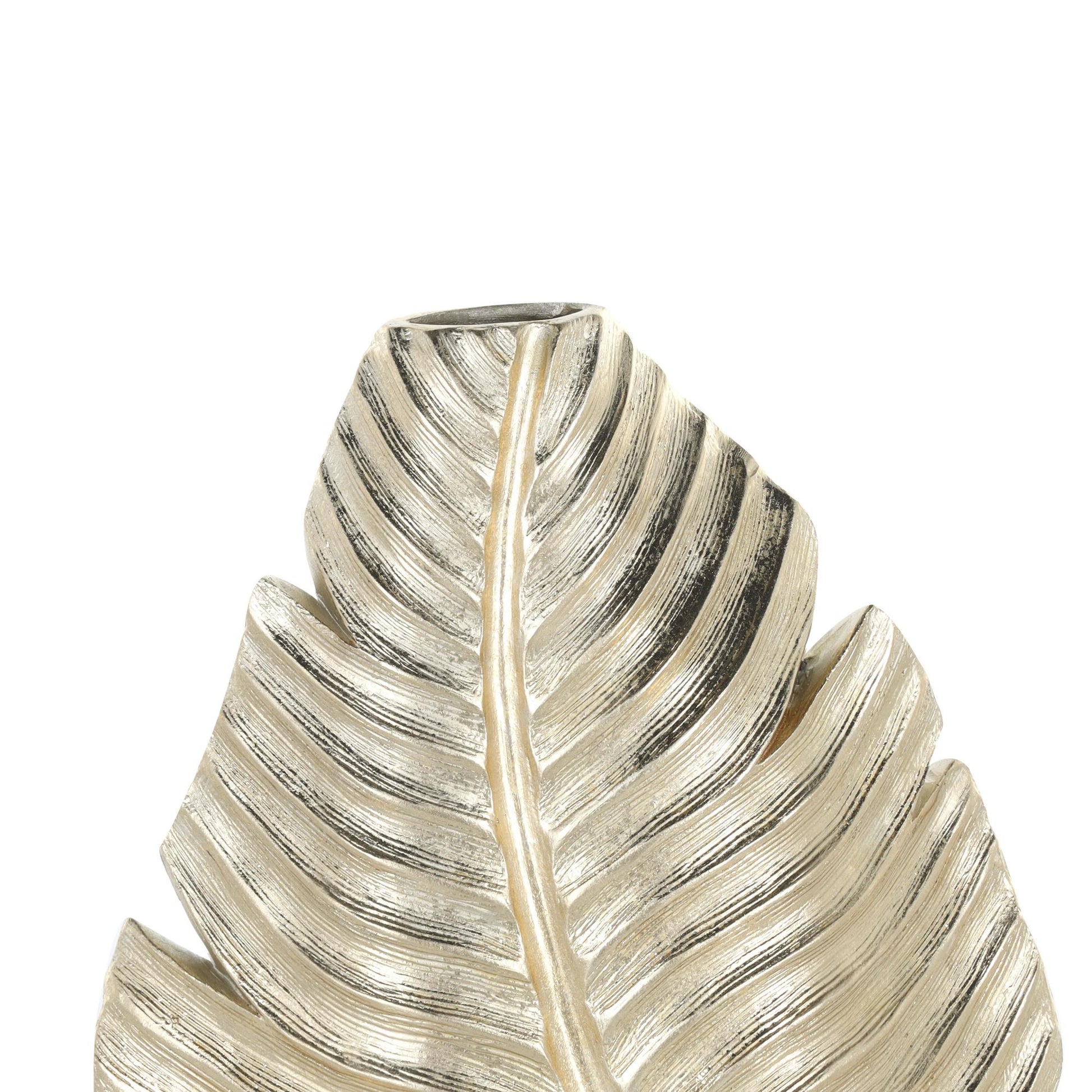 Leaf Gold Polystone Curved Metallic Decorative Vase