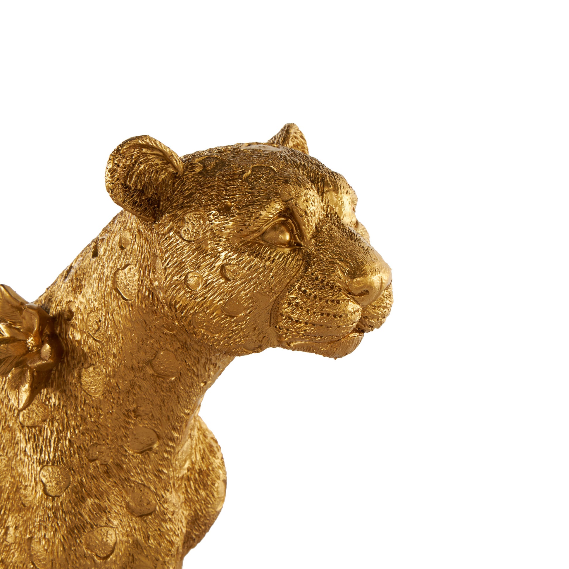 Leopard Gold Resin Standing Decorative Sculpture with Textured Spots and Floral Accents