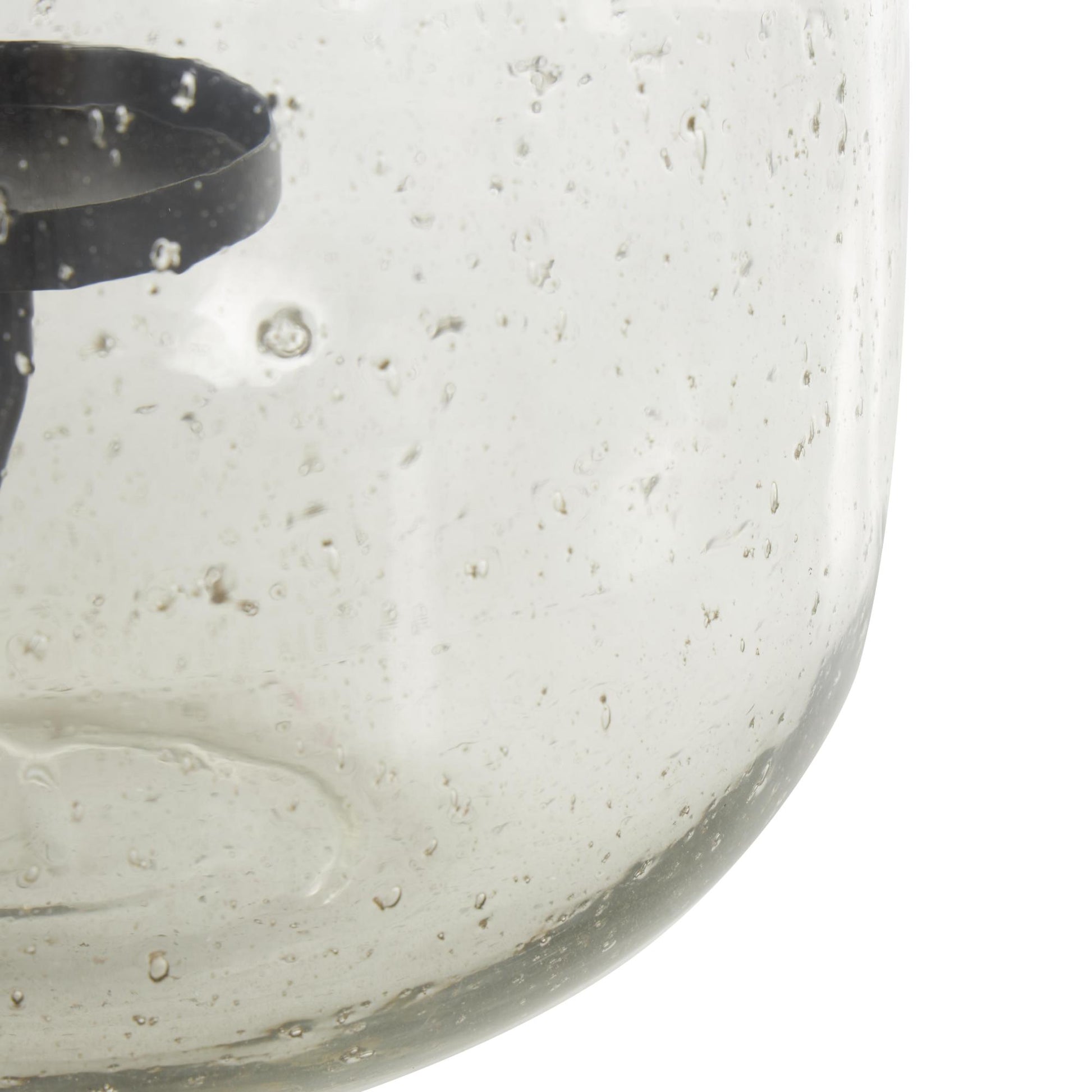 Clear Glass Decorative Candle Holder with Black Metal Accents and Brown Speckles