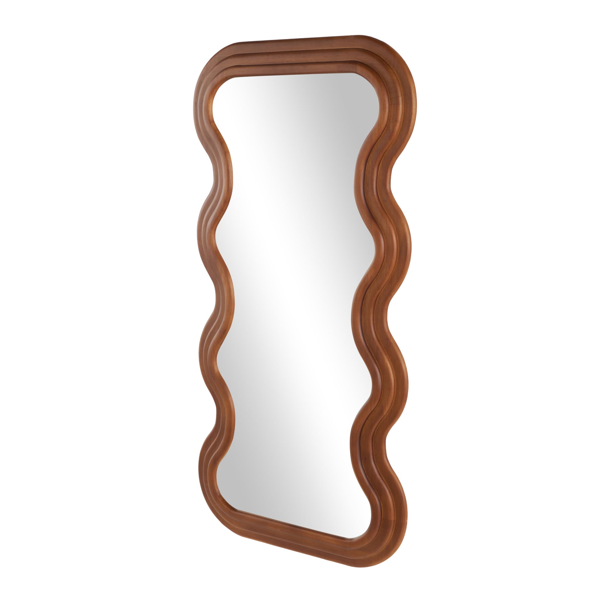 Wood Wavy Room Wall Mirror with Dimensional Carved Frame 20" x 2" x 39"