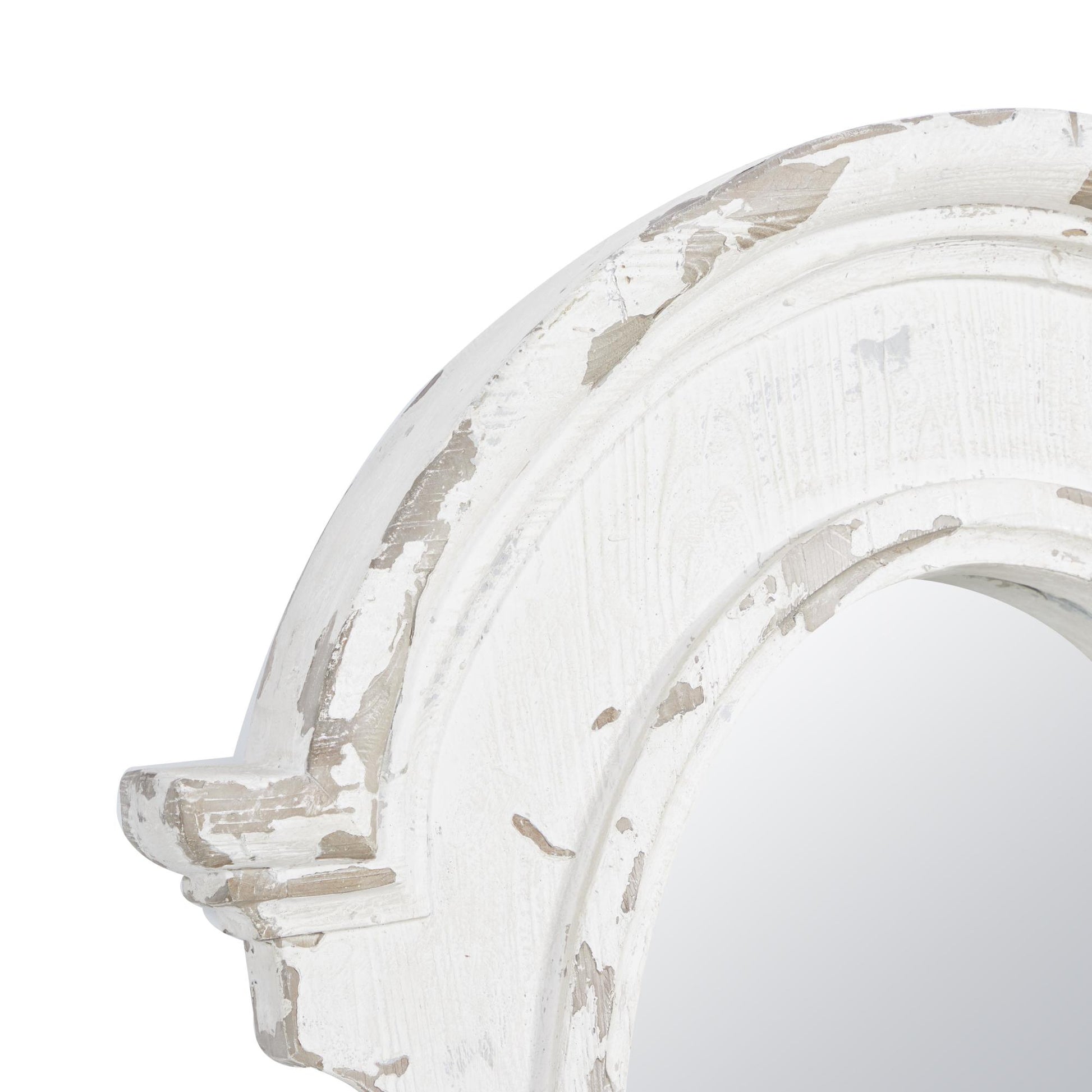 Scroll White Fiberglass Distressed Antique Arched Oval Room Wall Mirror