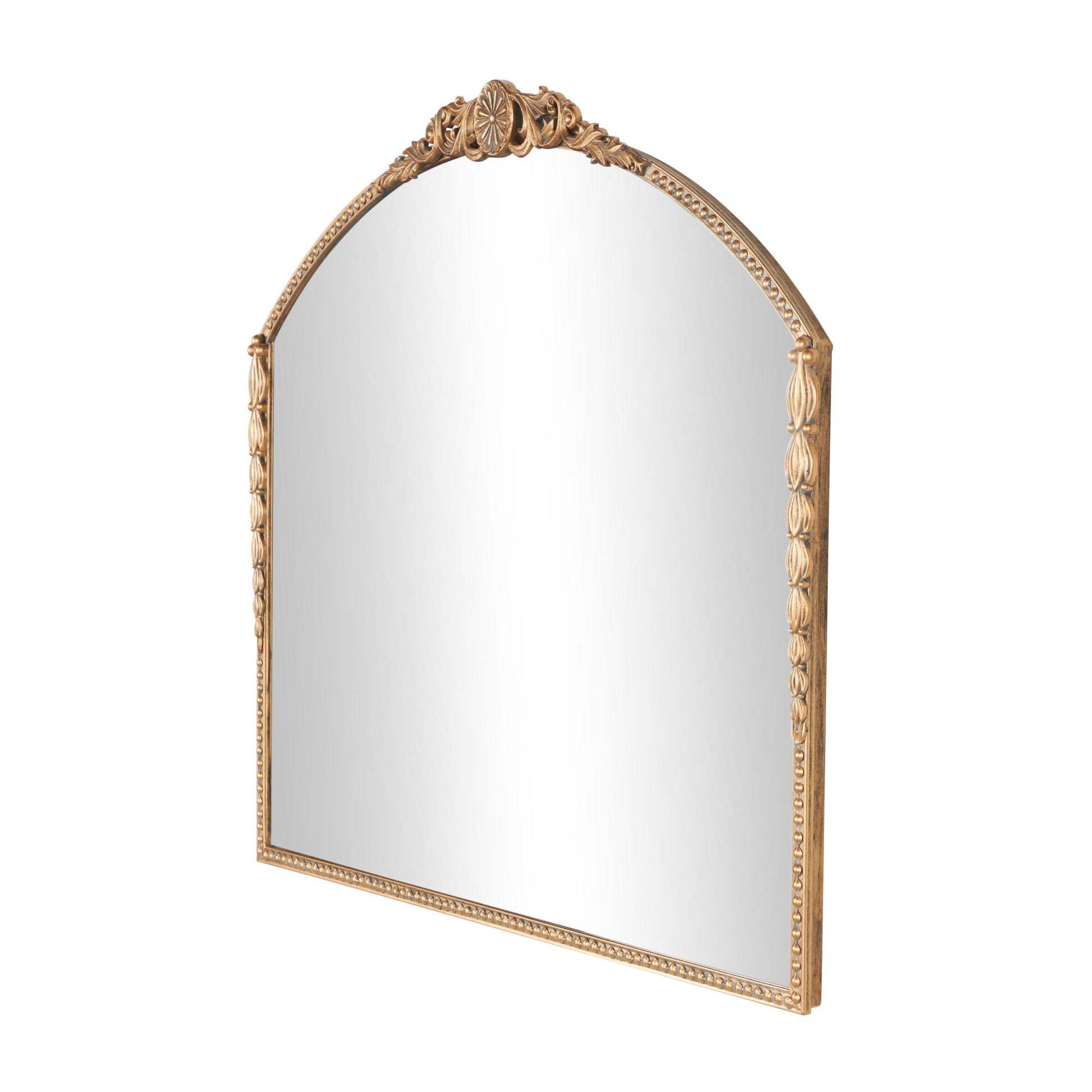 Scroll Gold Metal Ornate Antique Arch Room Wall Mirror with Beaded Frame