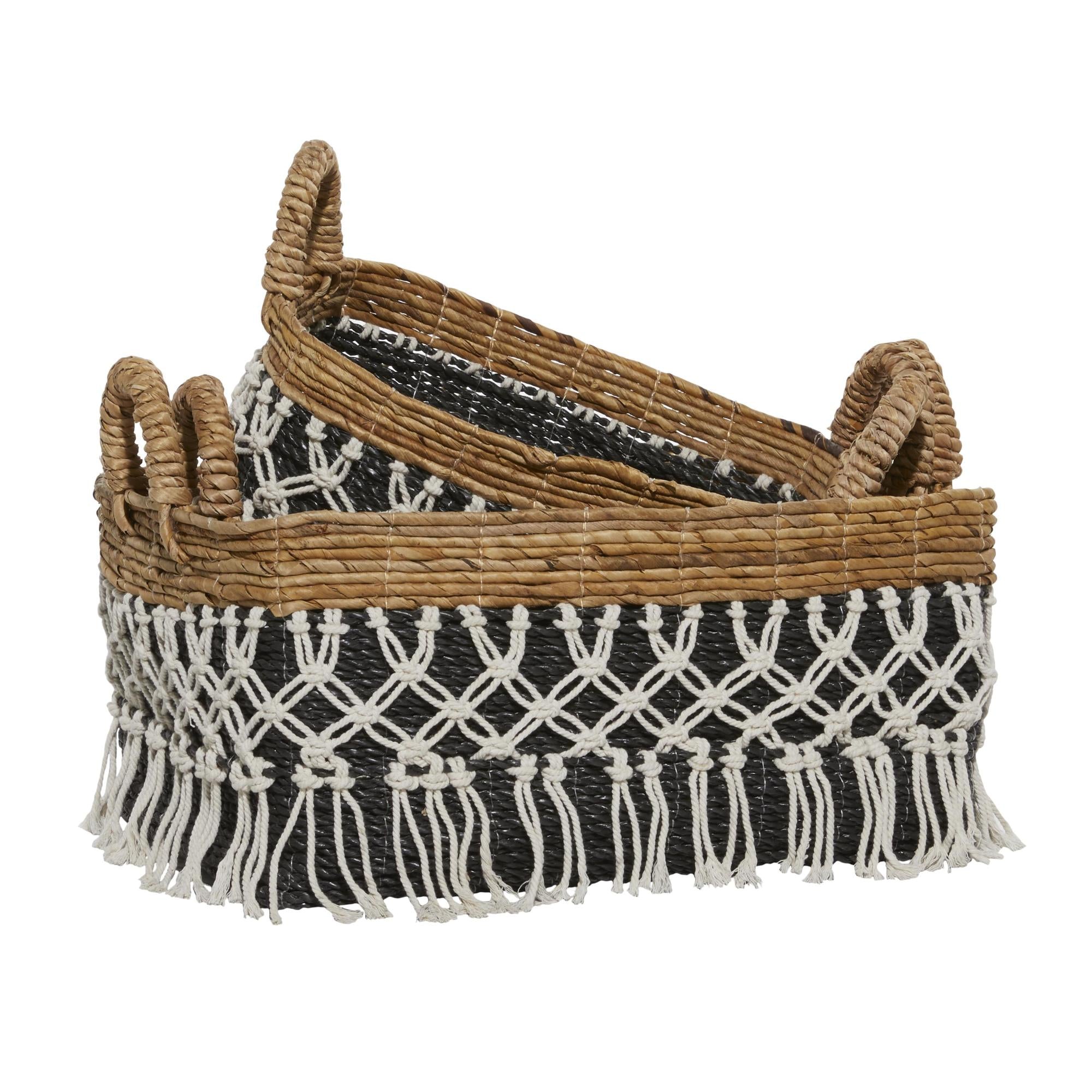 Set of 3 Black Banana Leaf Handmade Storage Basket