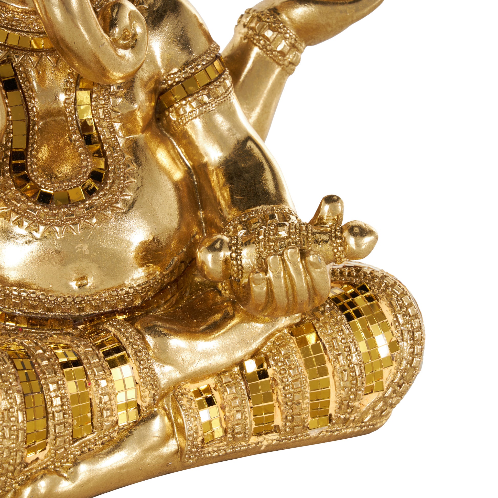 Ganesh Gold Resin Decorative Sculpture with Mosaic Details