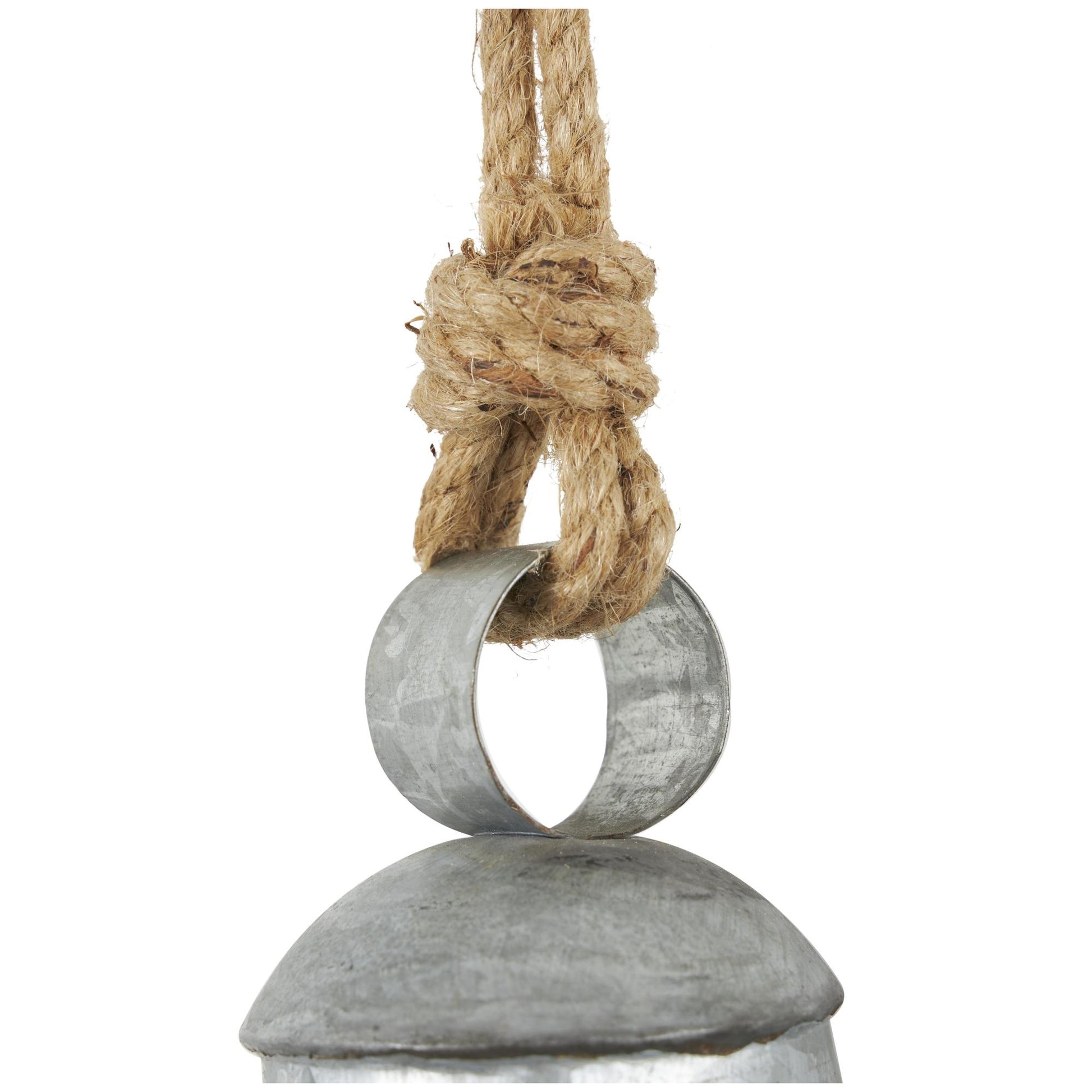Set of 3 Metal Tibetan Inspired Indoor Outdoor Decorative Cow Bells with Jute Hanging Rope Set of 3 12",9",6"H