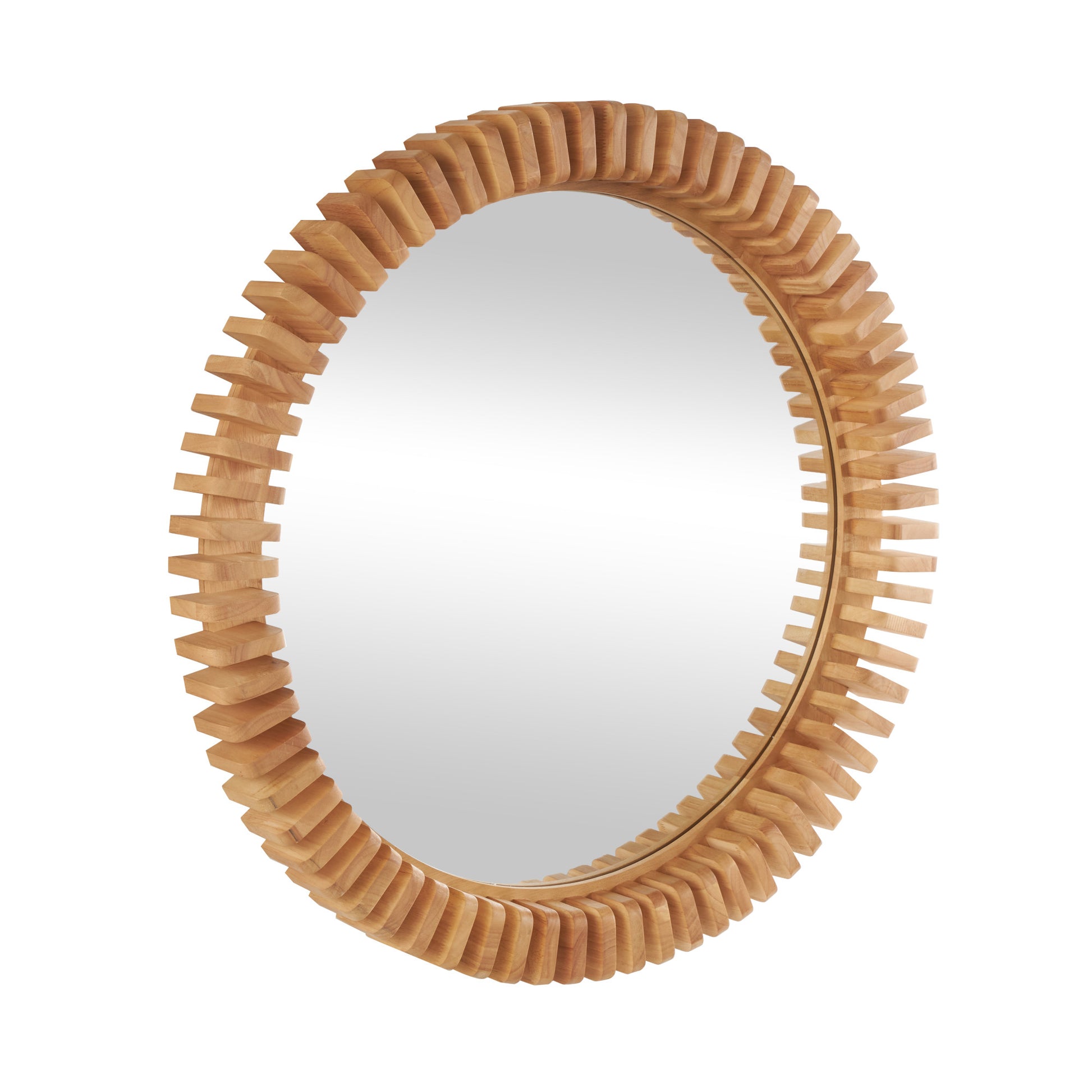 Brown Wood Handmade Room Wall Mirror with Spiral Edges