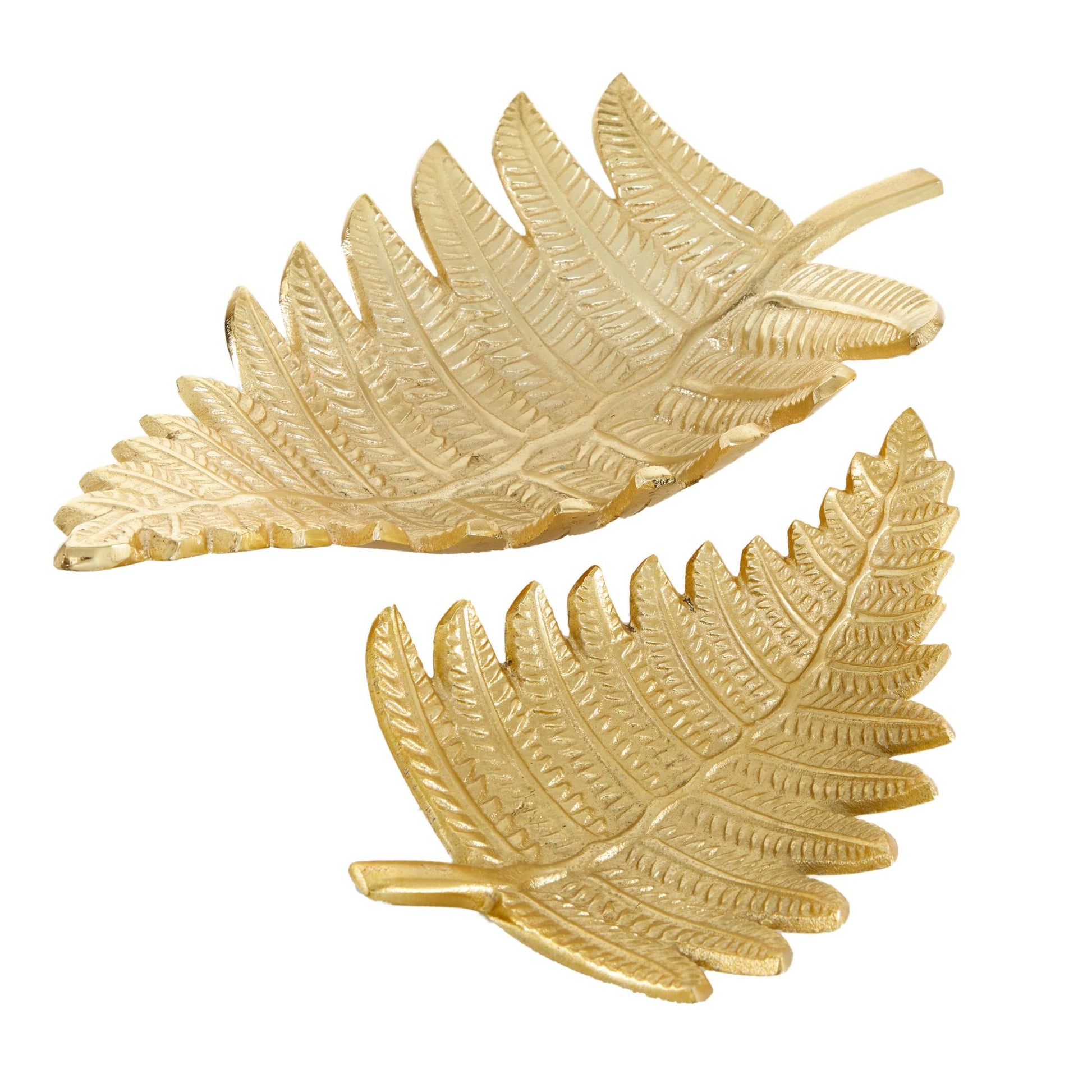 Set of 2 Leaf Gold Aluminum Metal Living Room Decor Tray