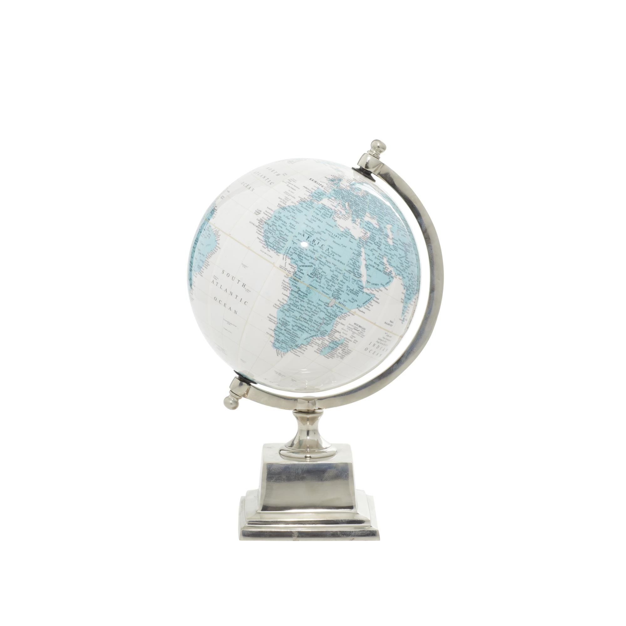 World Map Blue Aluminum Metal Educational/Geographic Earth Globe