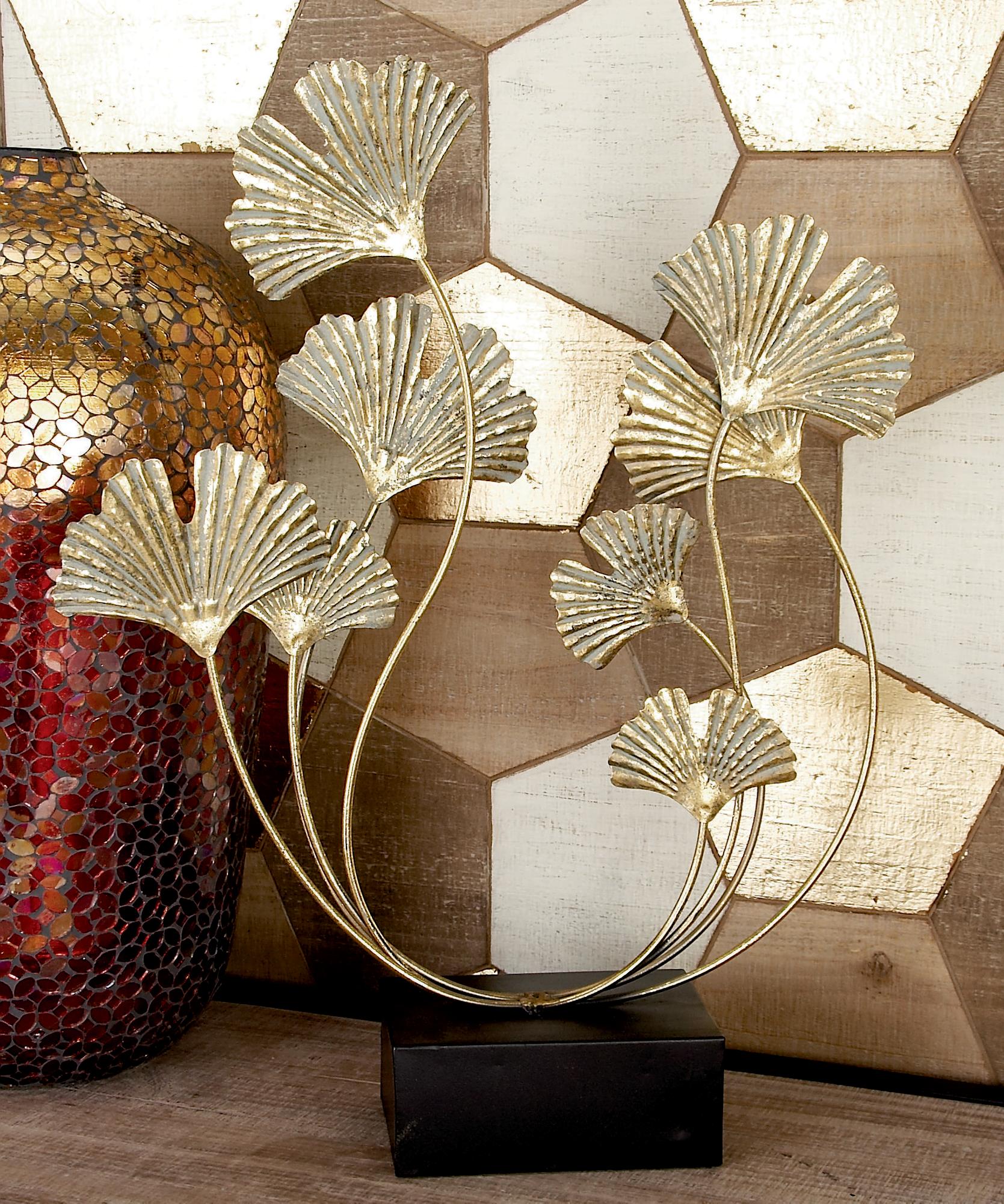 Floral Gold Metal Curved Decorative Sculpture