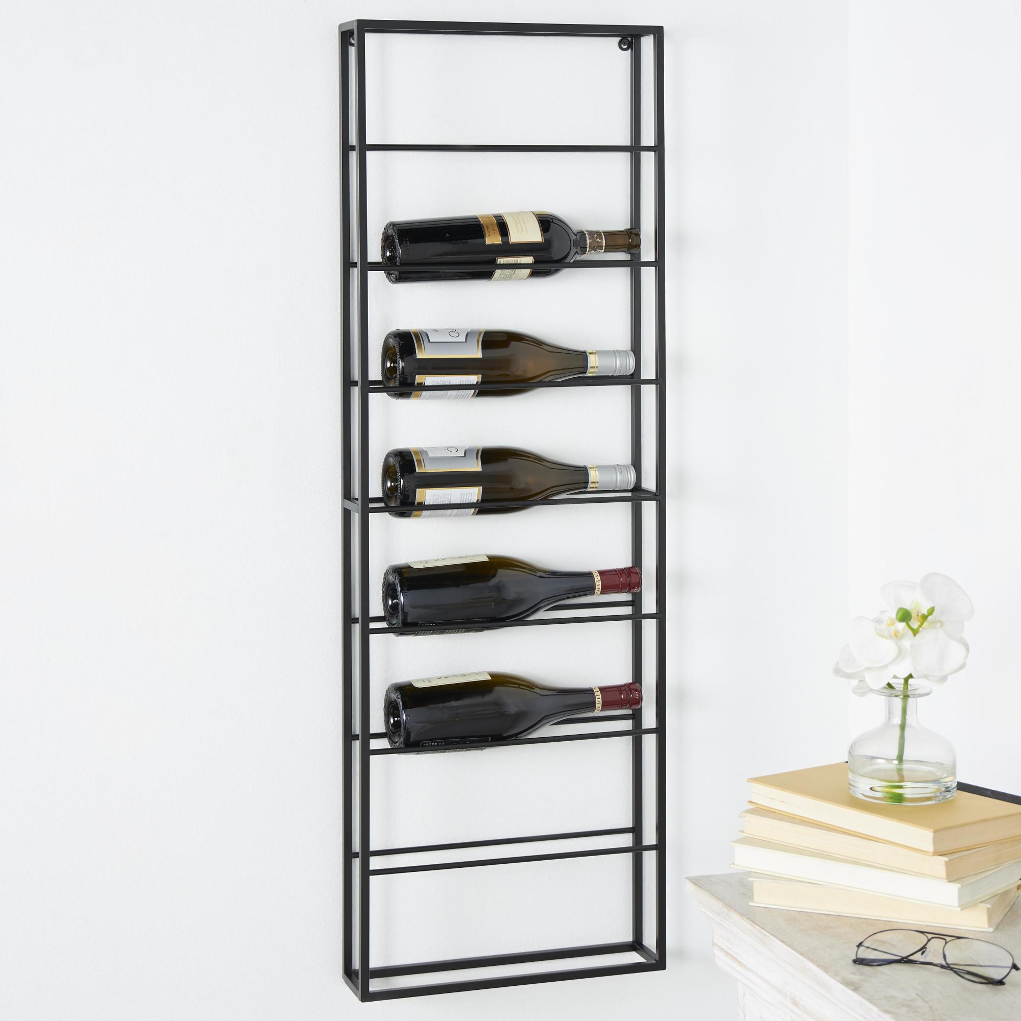 Black Metal 8 Bottle Display Wall Wine Rack with Open Style Frame
