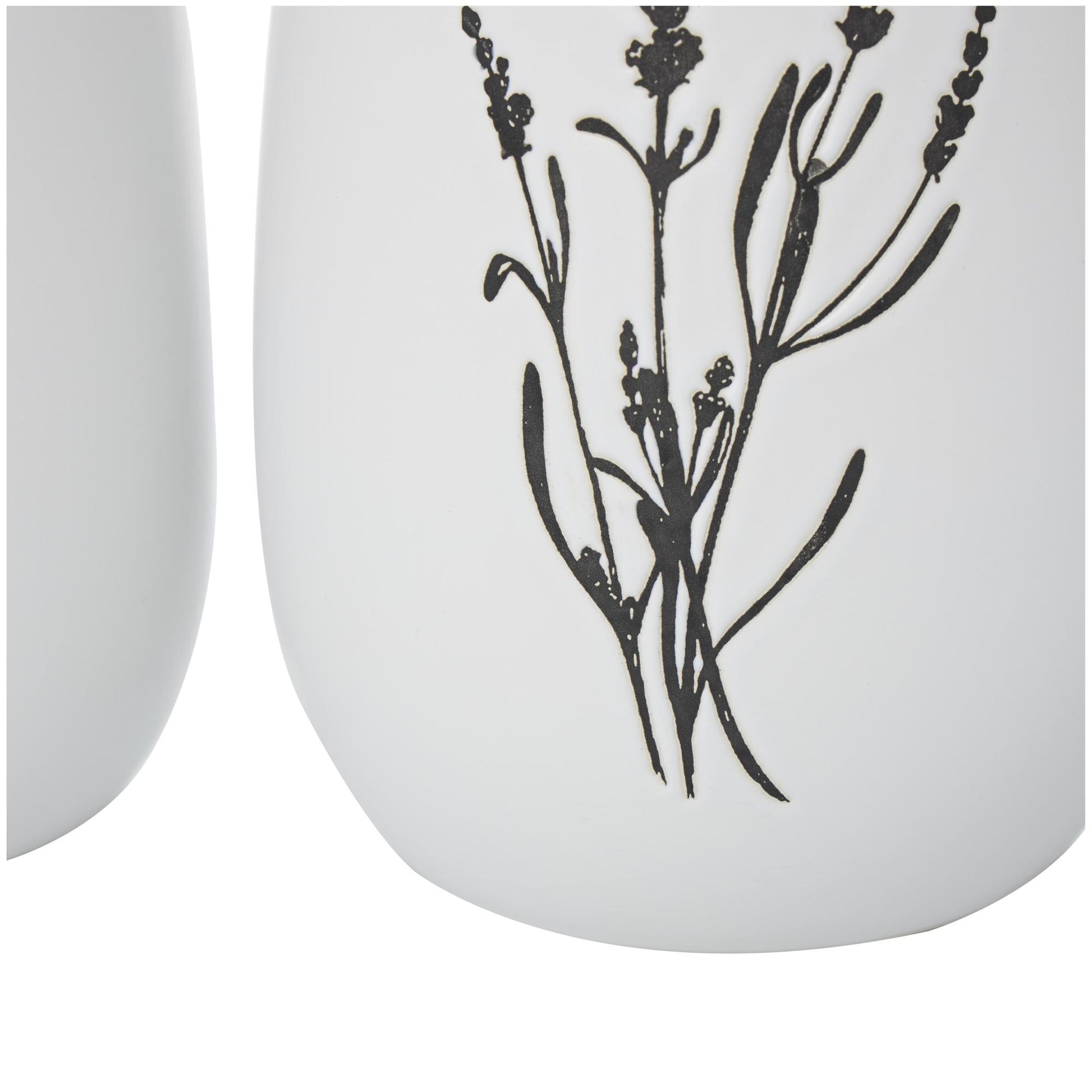 Set of 3 Floral White Ceramic Decorative Vase with Black Lavender Prints