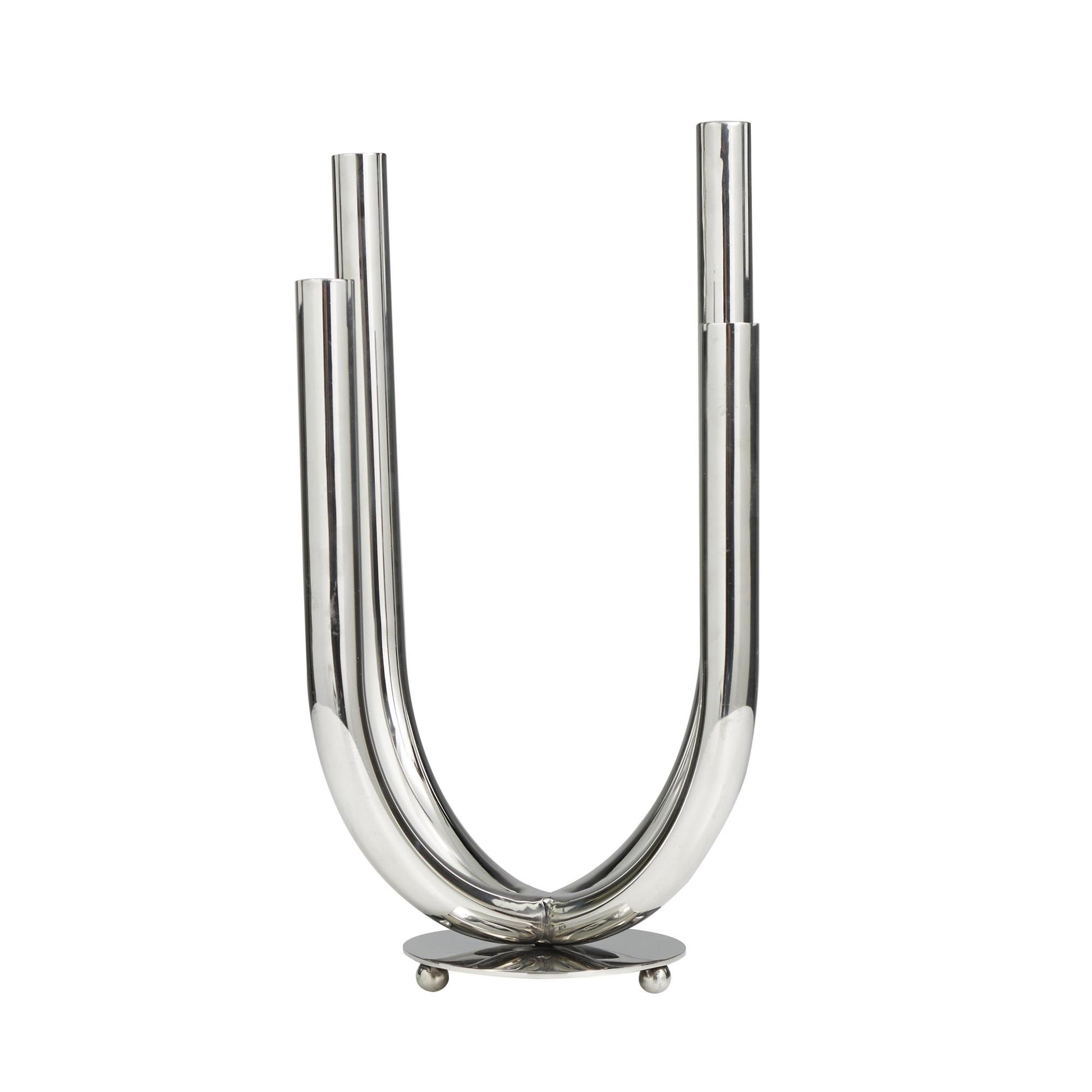 Silver Stainless Steel Metal Abstract U-Shaped Decorative Candelabra