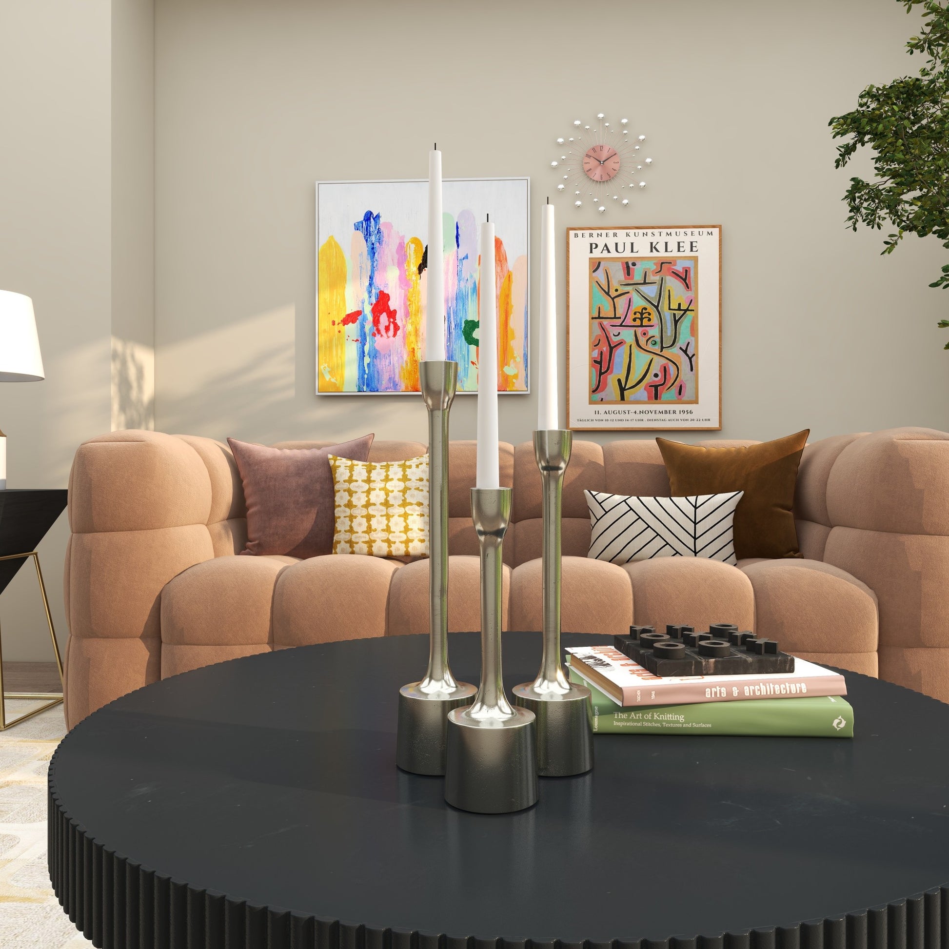 CosmoLiving by Cosmopolitan Set of 3 Aluminum Metal Slim Decorative Candle Holder with Block Bases