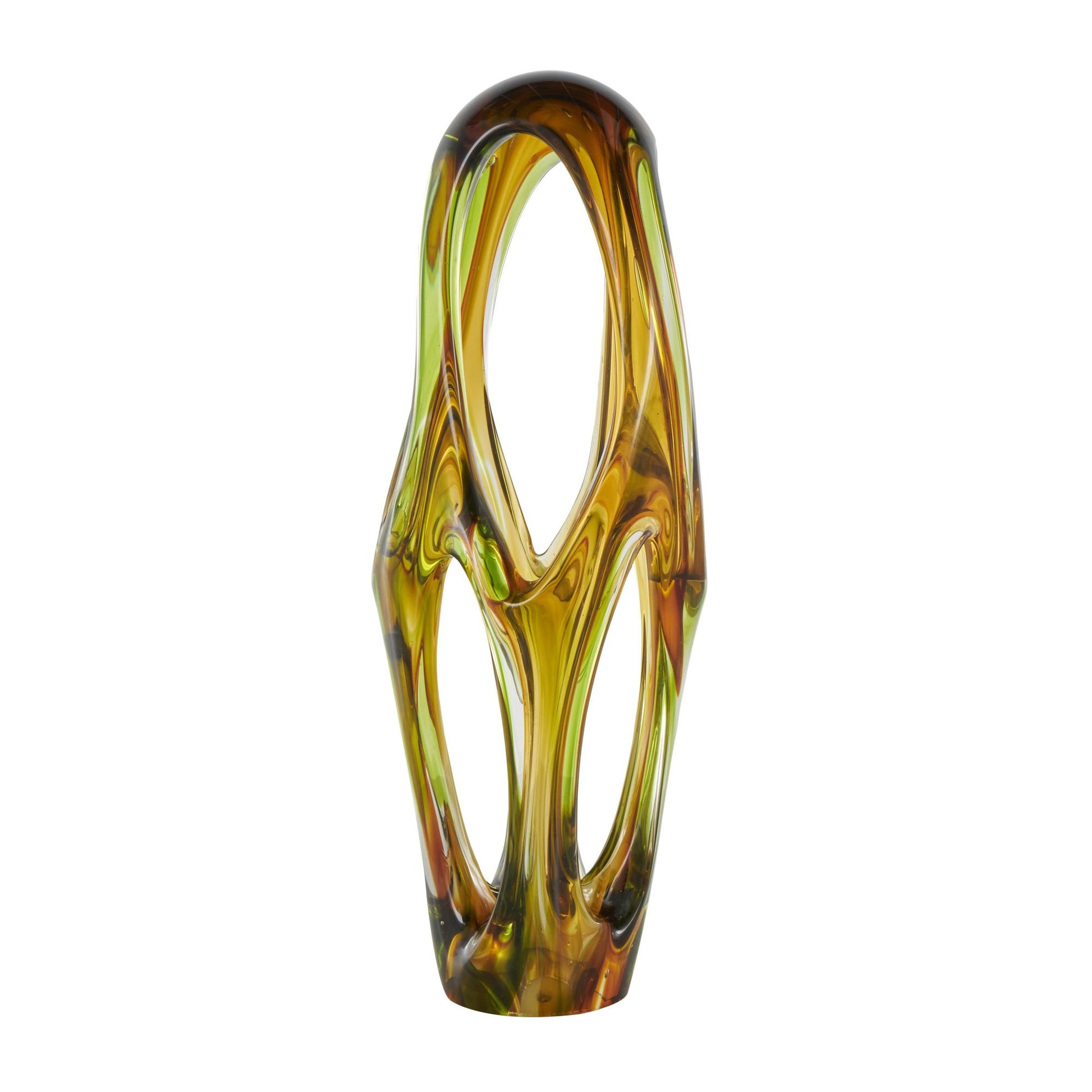 Abstract Orange Glass Ombre Cutout Decorative Sculpture with Green Accents